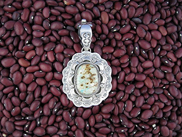 Pendant BOULDER TURQUOISE  Sterling Silver Signed JJ