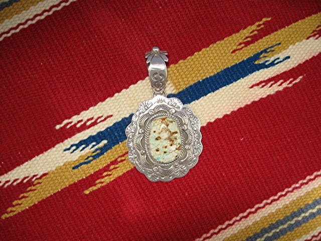 Pendant BOULDER TURQUOISE  Sterling Silver Signed JJ