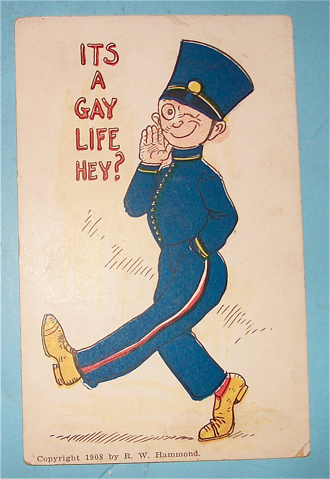 Soldier Marching While Winking Postcard