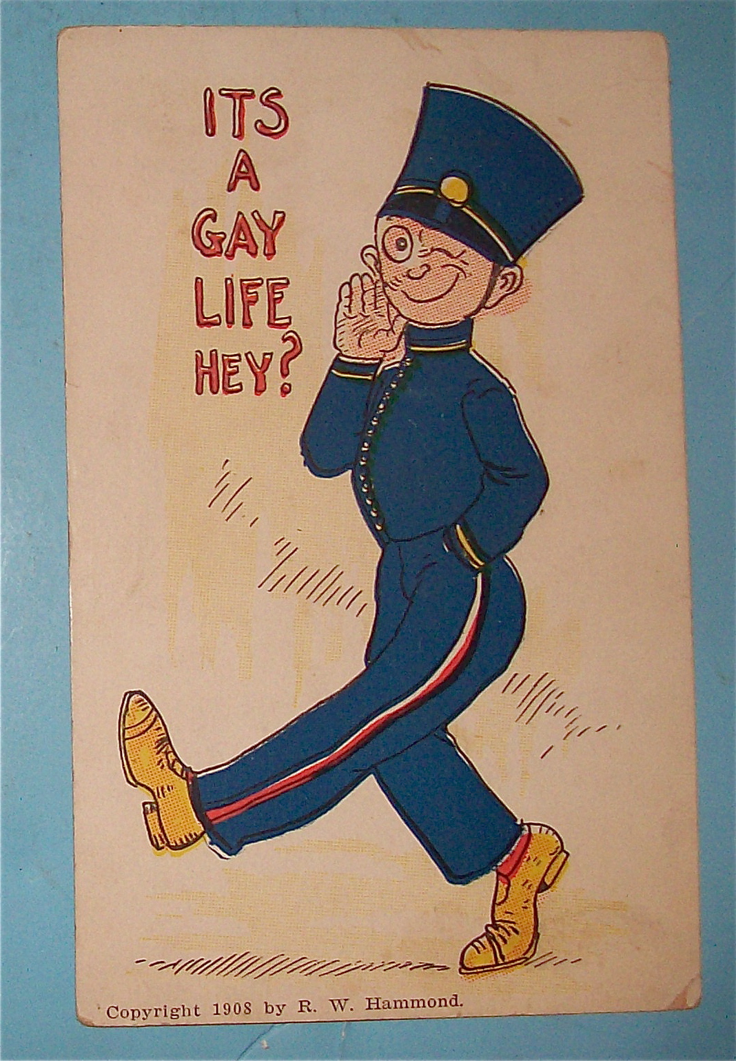 Soldier Marching While Winking Postcard