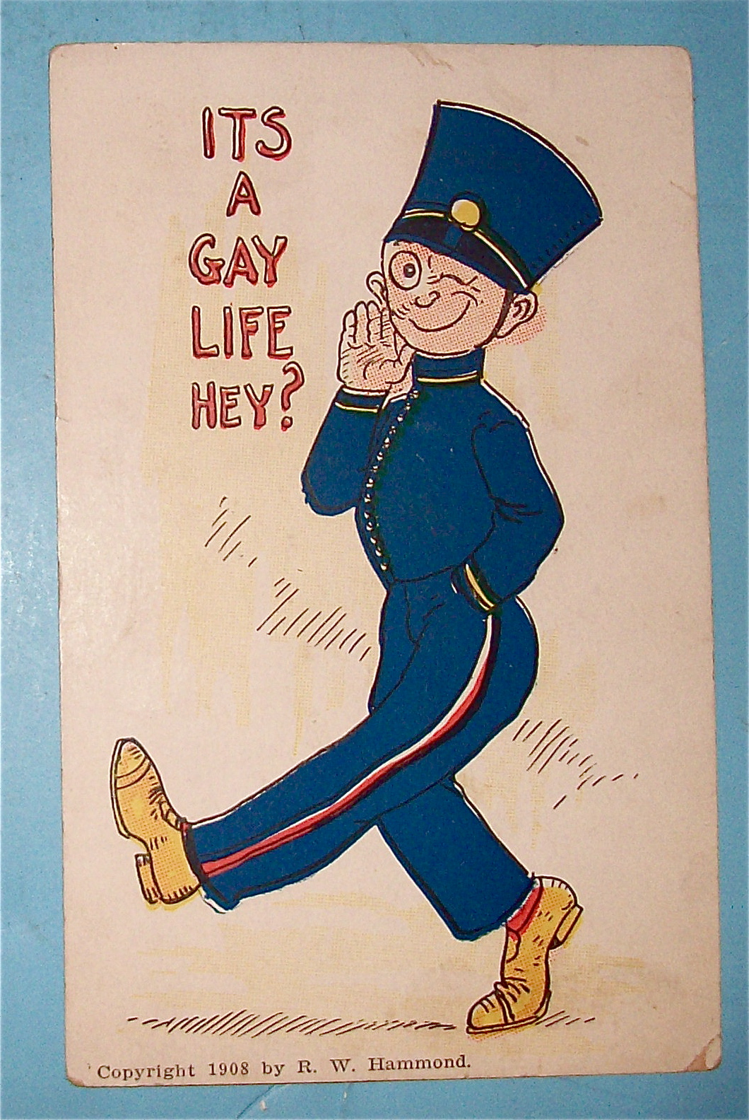 Soldier Marching While Winking Postcard