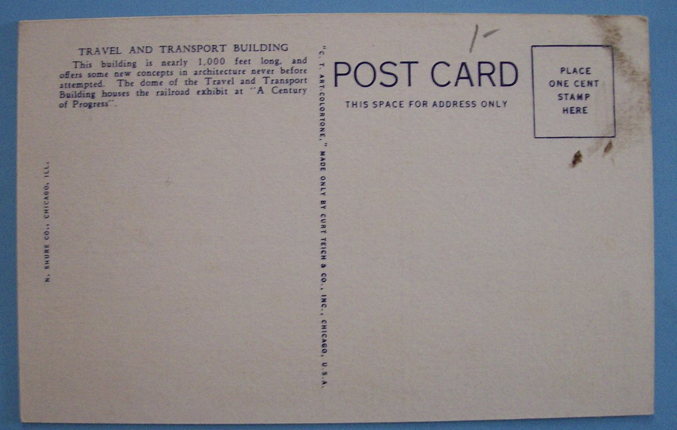 1933 Century Of Progress Travel/Transport Bldg Postcard