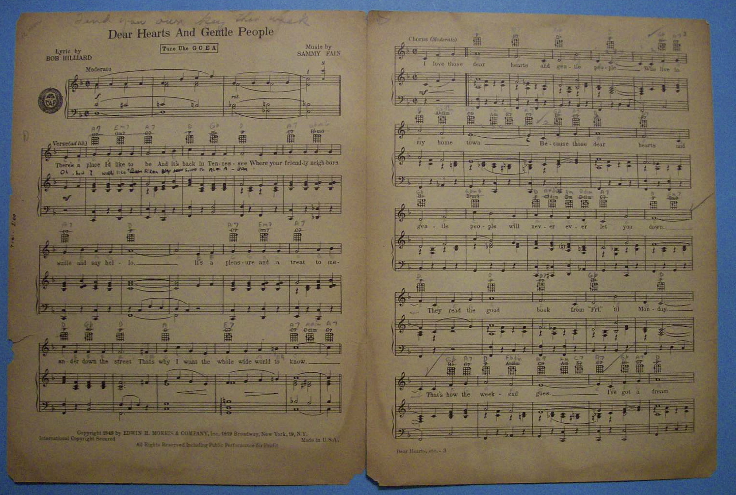Sheet Music For 1949 Dear Hearts And Gentle People