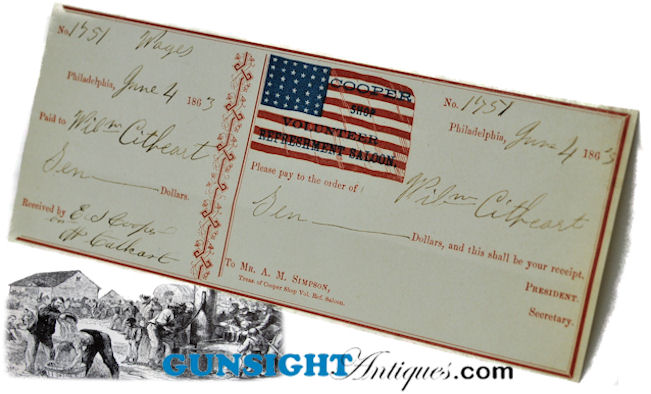 1863 Cooper Vol. SALOON /  WORKER PAY RECEIPT