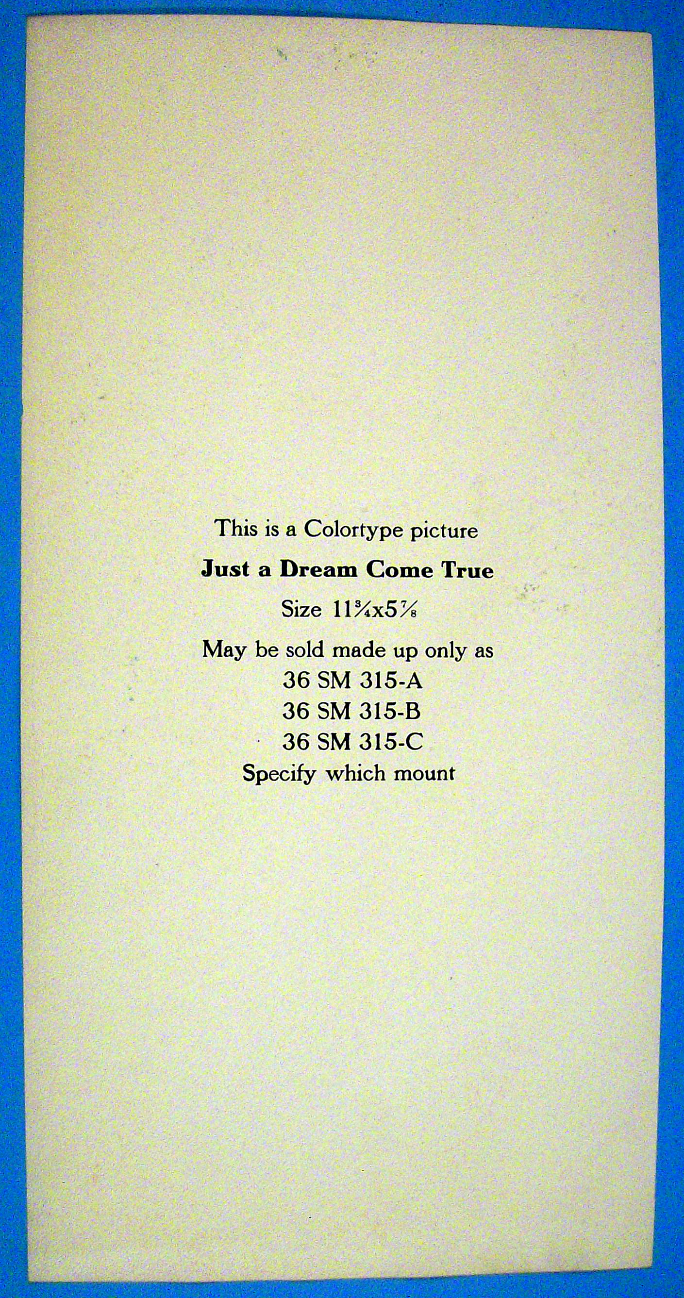 Colortype Picture 1930's Just A Dream Come True