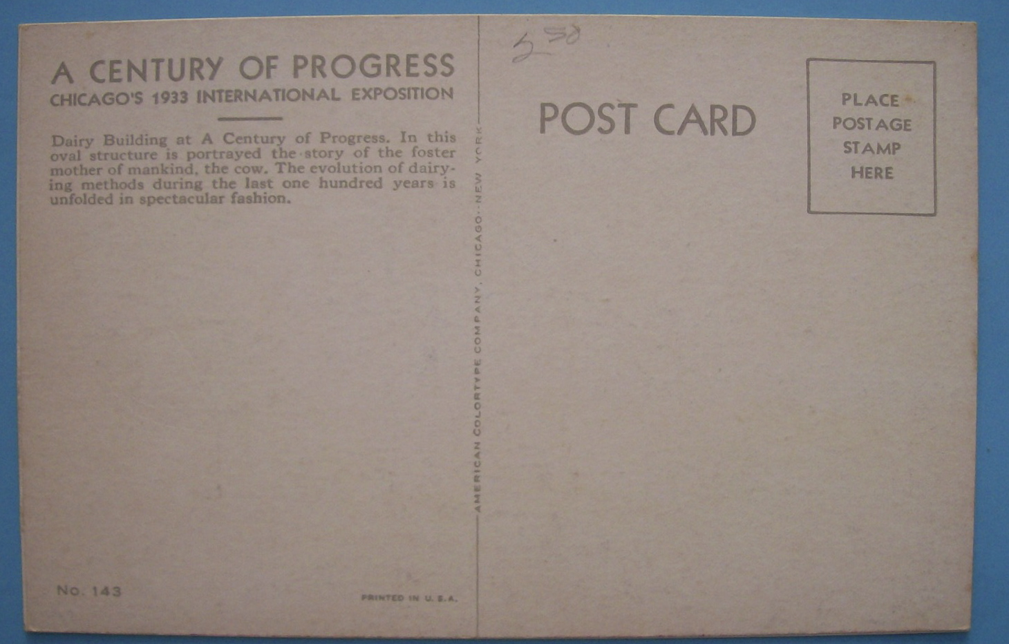 Dairy Building Postcard (Chicago World's Fair)