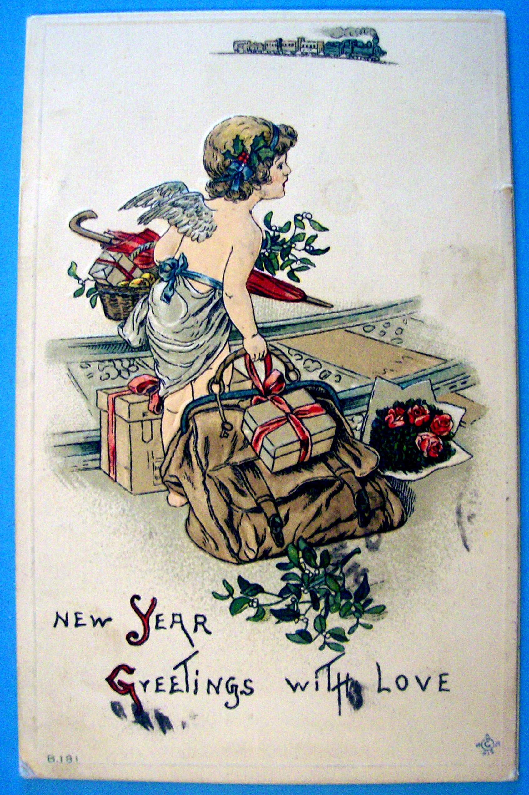 New Years Greetings with Love Postcard with an Angel