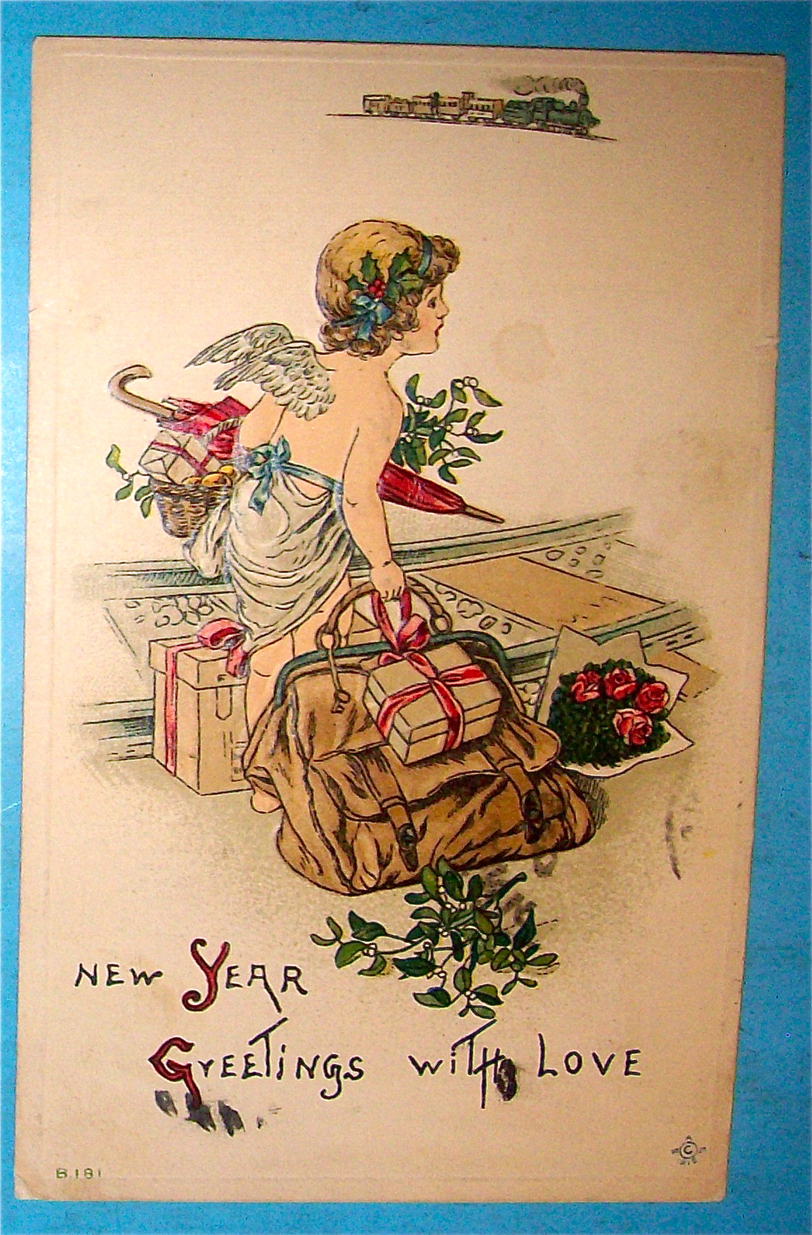 New Years Greetings with Love Postcard with an Angel