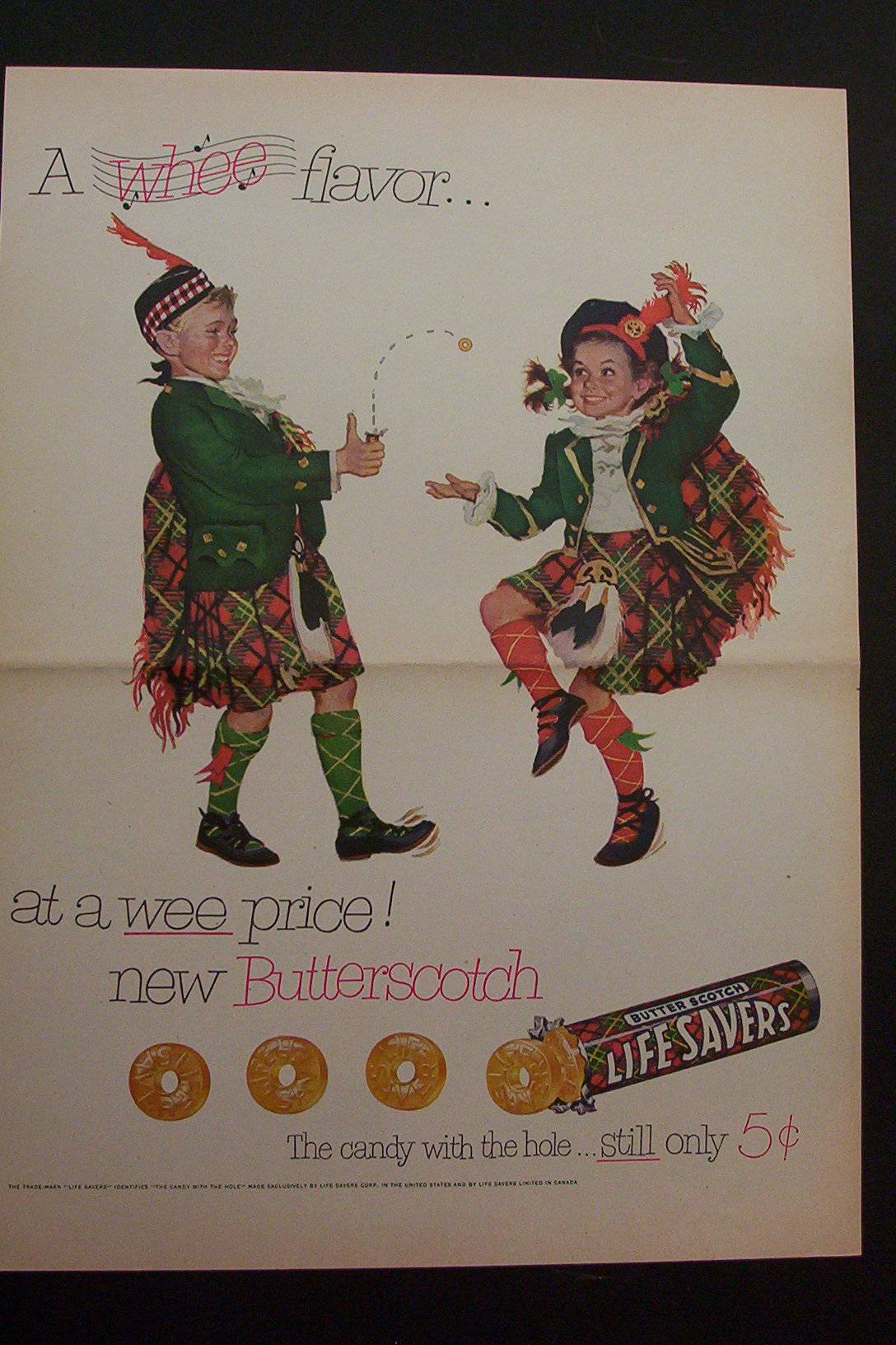 1950's Butterscotch Lifesavers with Boy & Girl in Kilts