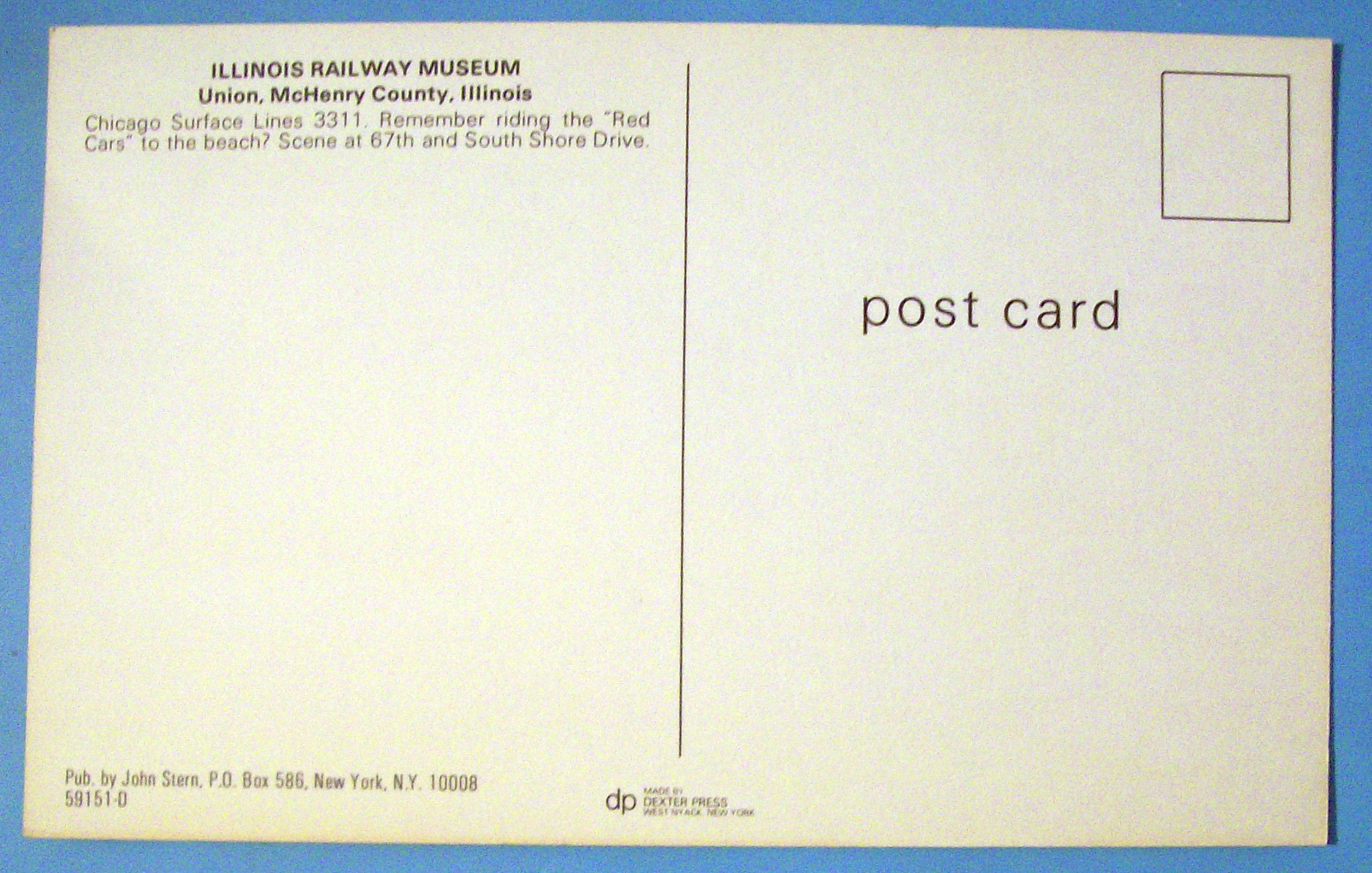 Chicago Surface Lines 3311 Car Postcard