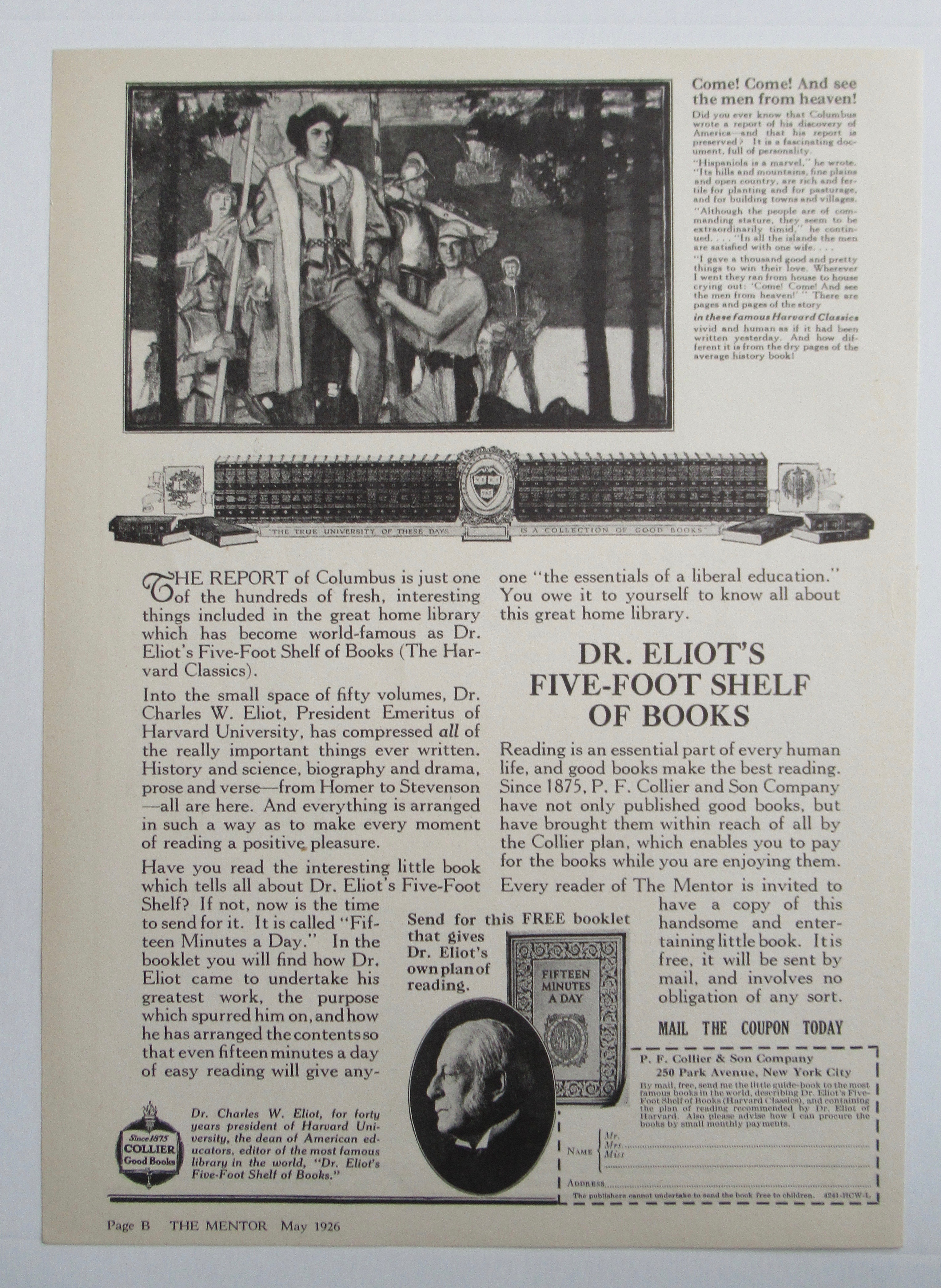 1926 Dr Eliot's Five Foot Shelf Of Books w/ Columbus