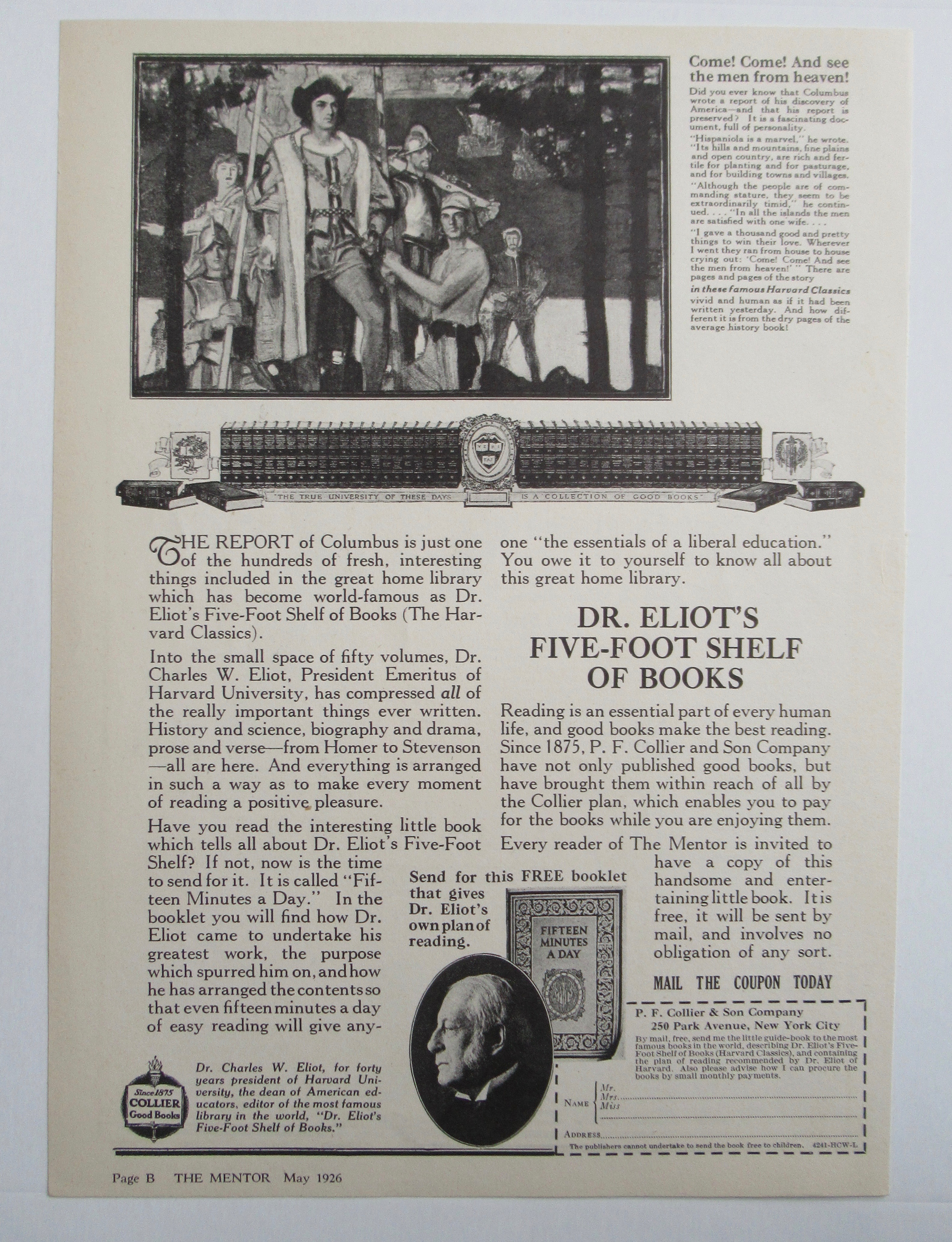1926 Dr Eliot's Five Foot Shelf Of Books w/ Columbus