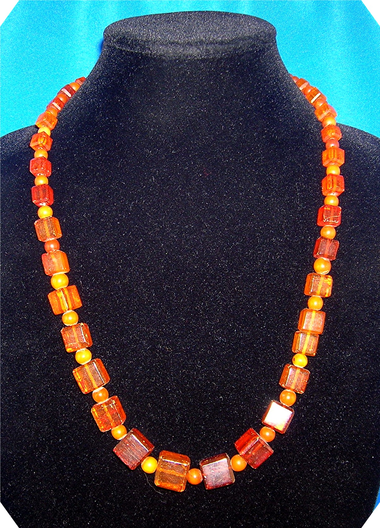 Baltic Amber Dark Golden Cubes Necklace 26 Inch