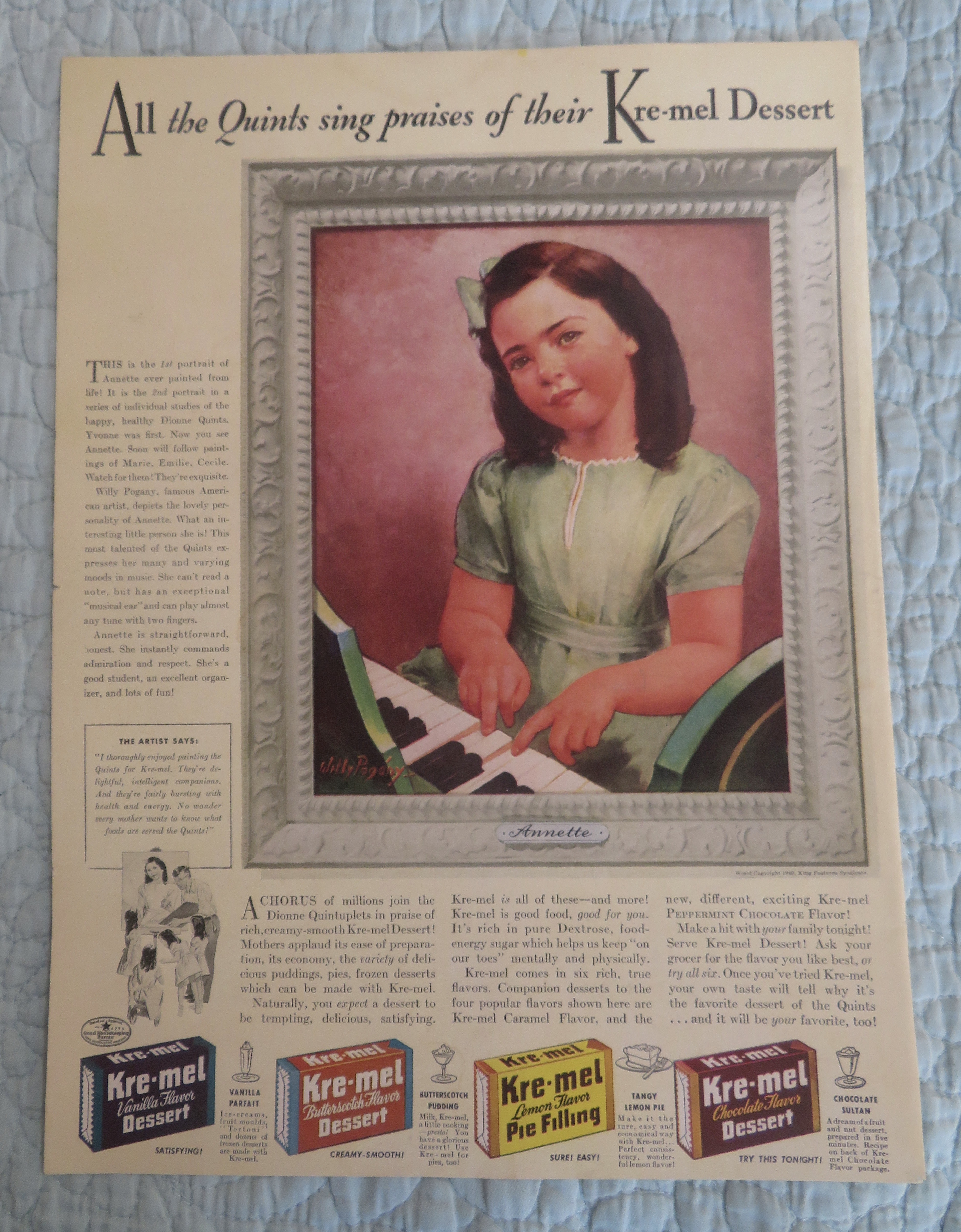1940 Karo Syrup with Annette Dionne (Dionne Quints)
