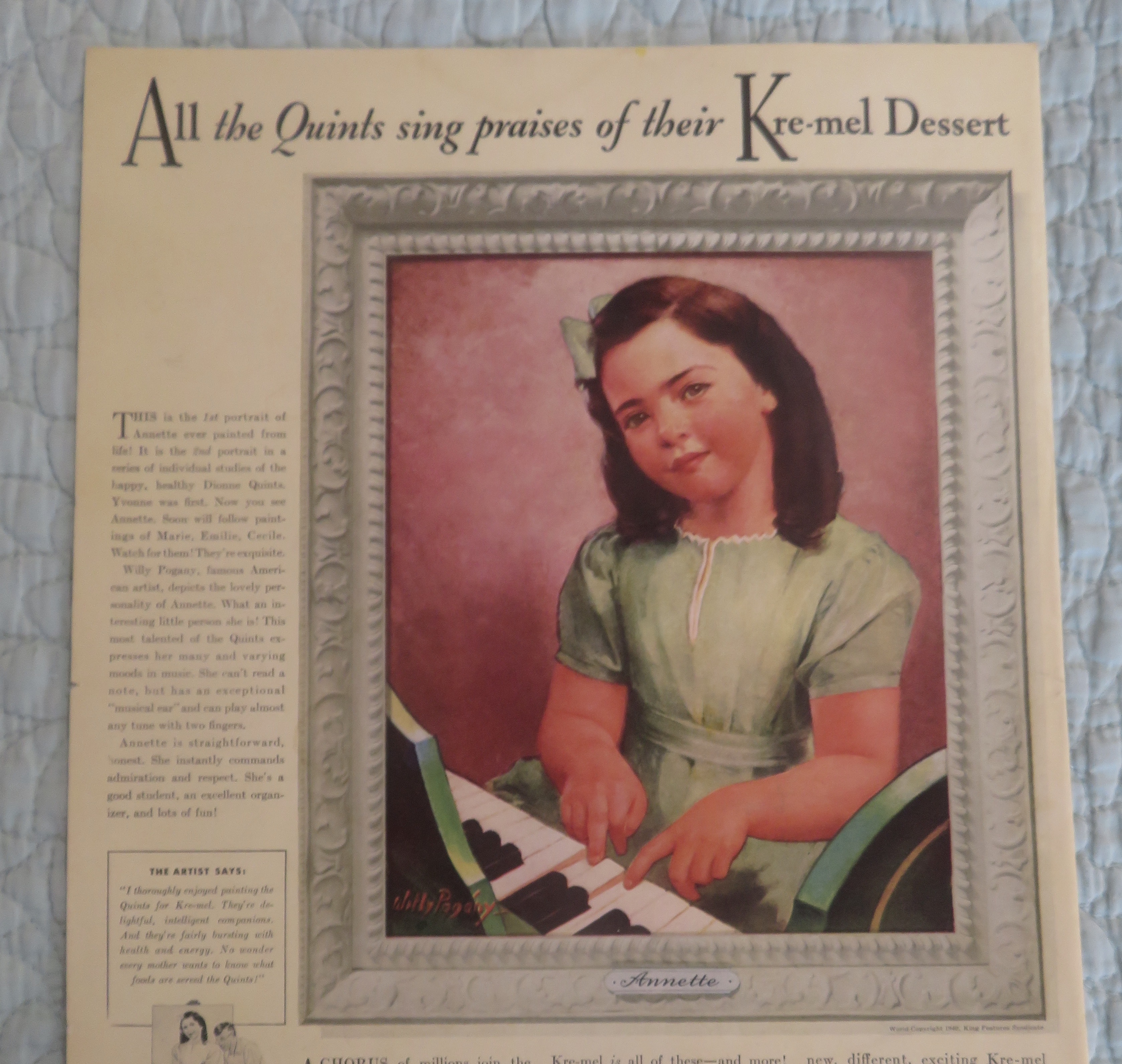 1940 Karo Syrup with Annette Dionne (Dionne Quints)