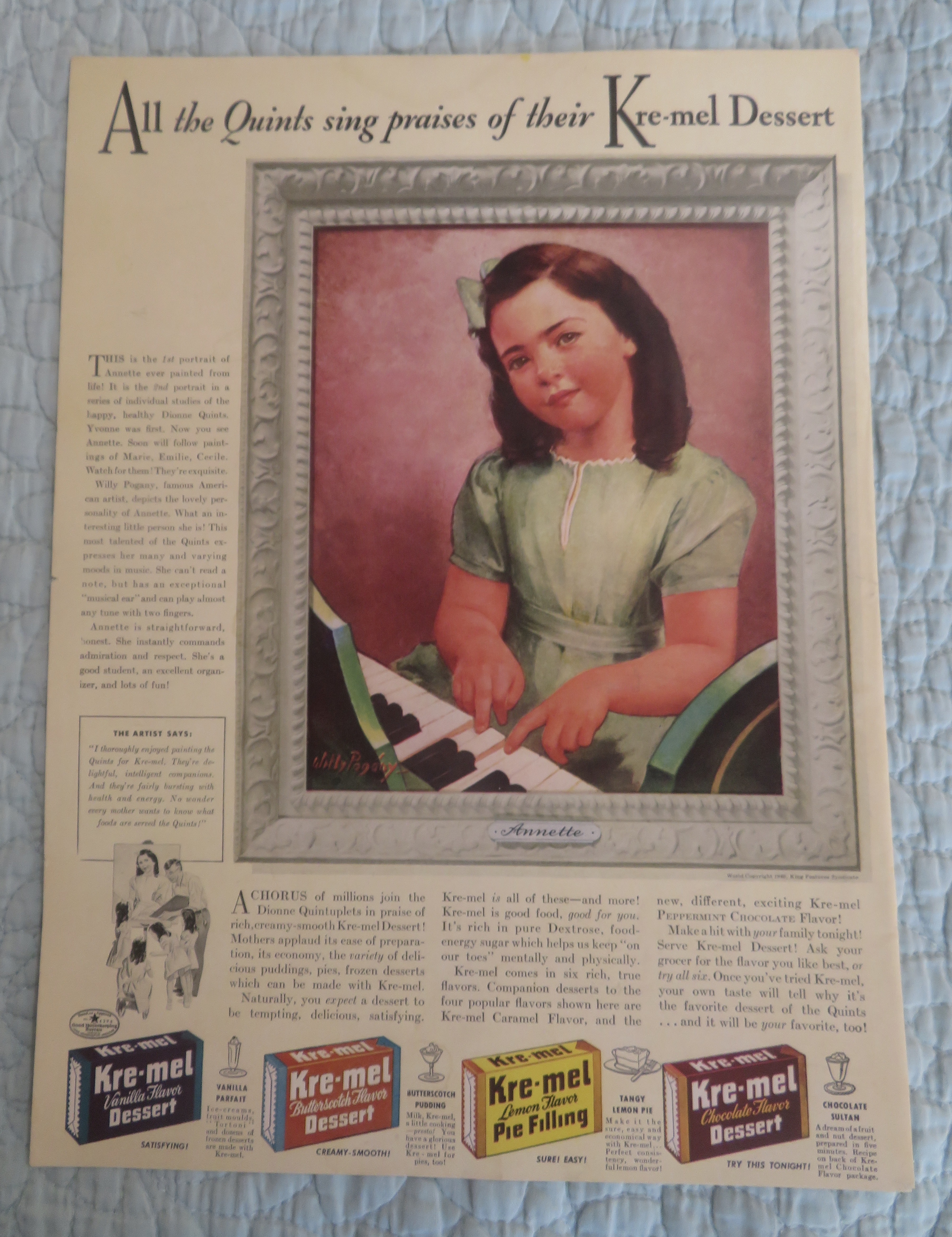 1940 Karo Syrup with Annette Dionne (Dionne Quints)