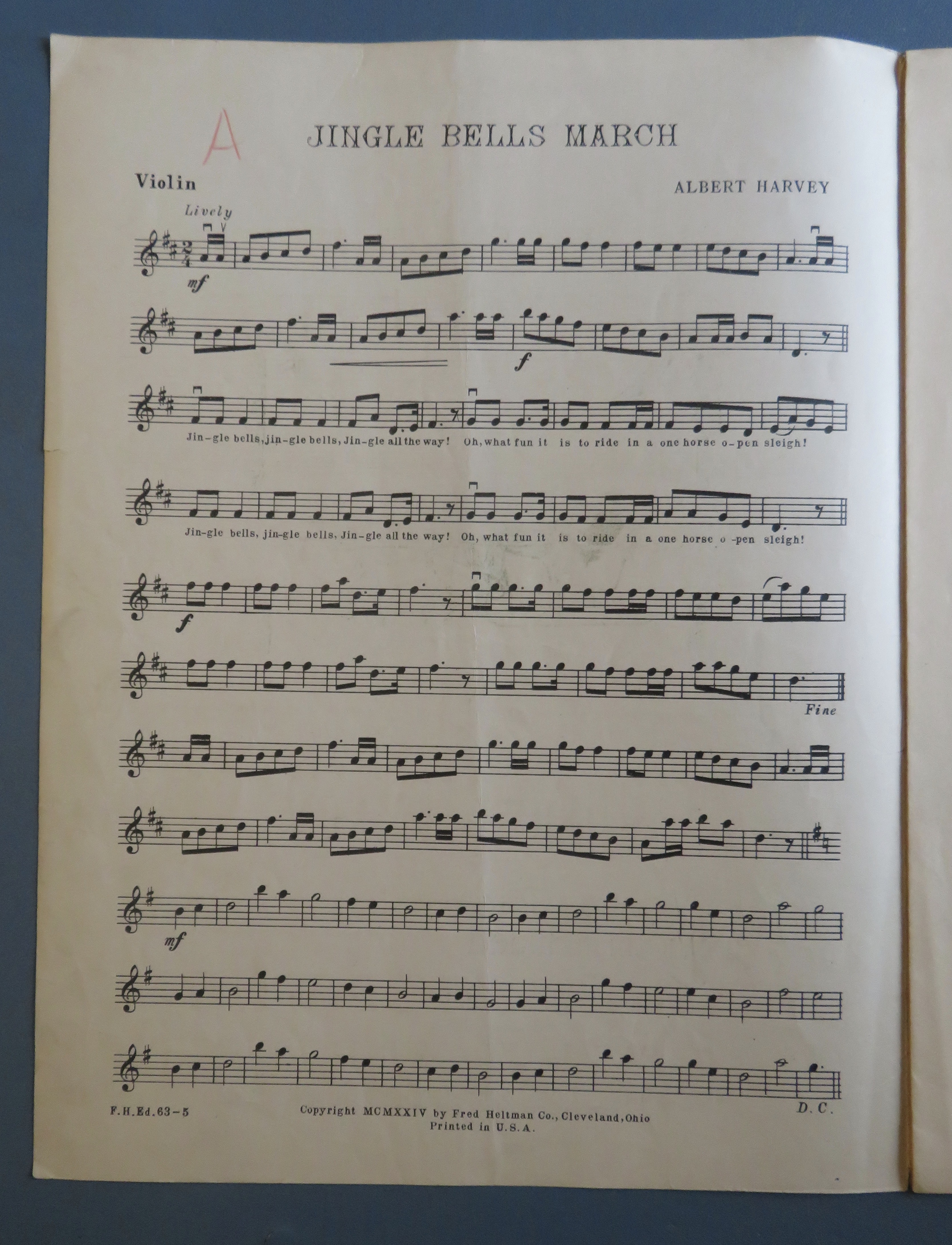 1924 Jingle Bells March Sheet Music By Albert Harvey