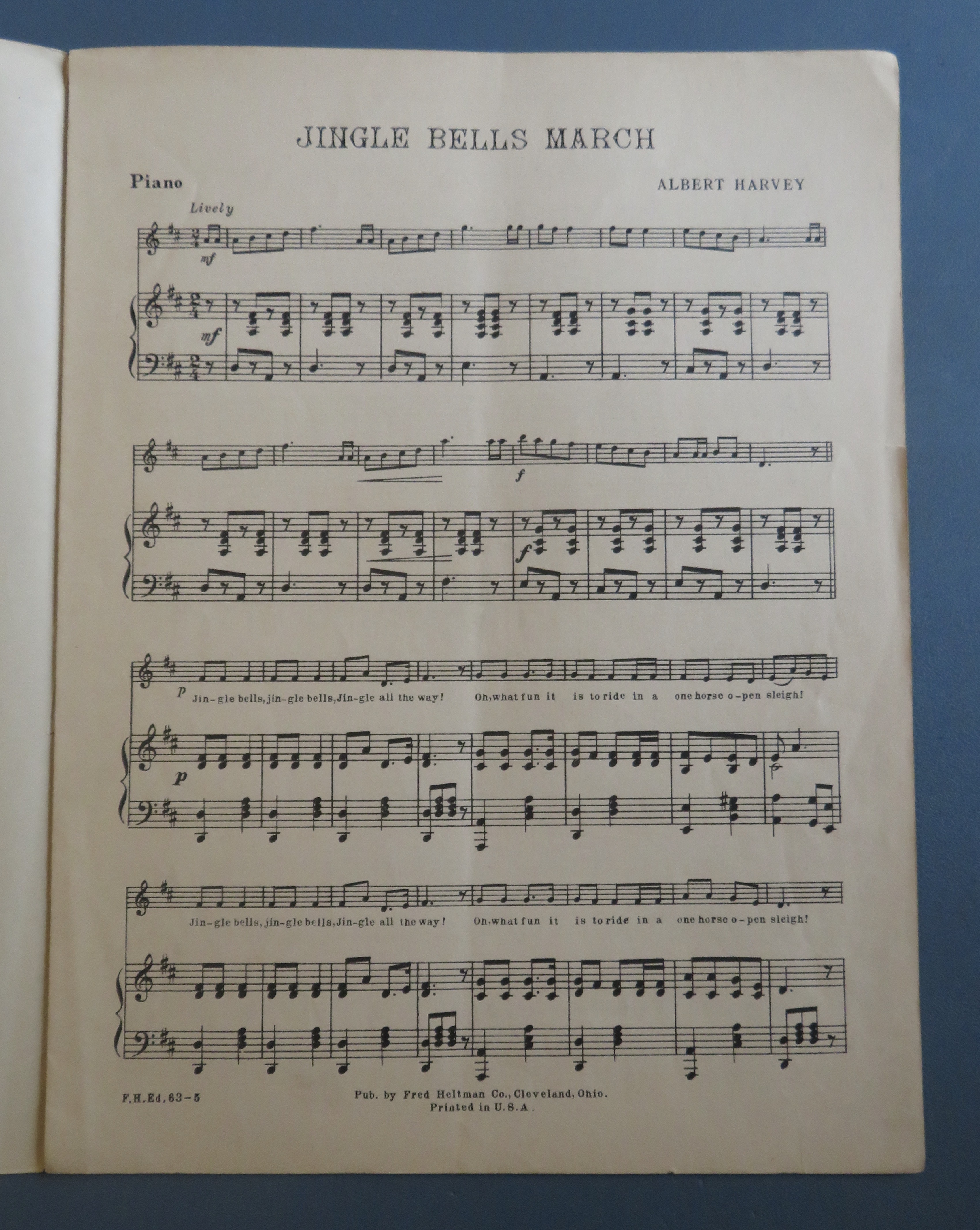 1924 Jingle Bells March Sheet Music By Albert Harvey
