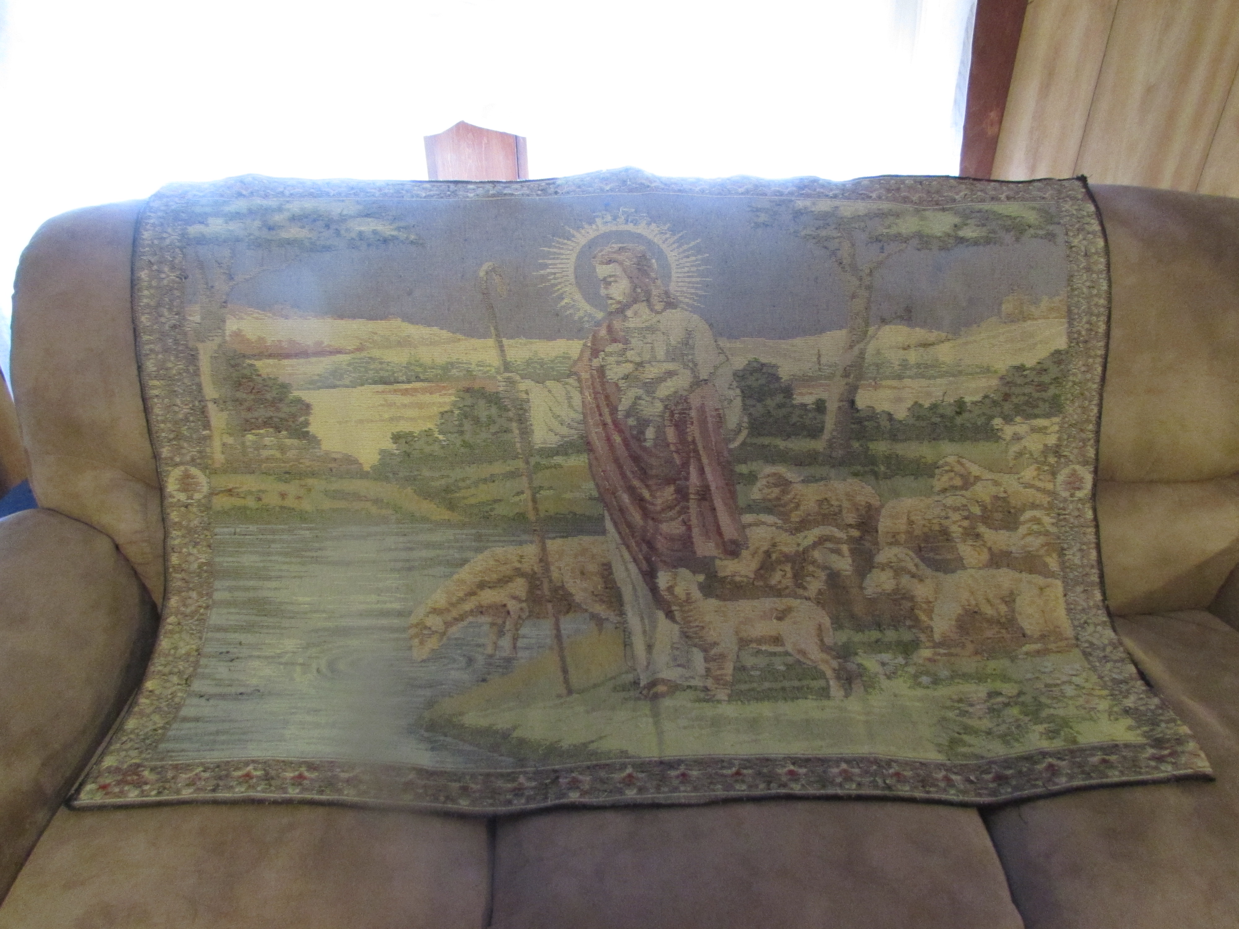 Vintage Jesus Good Shepherd with Sheep Tapestry Lebanon