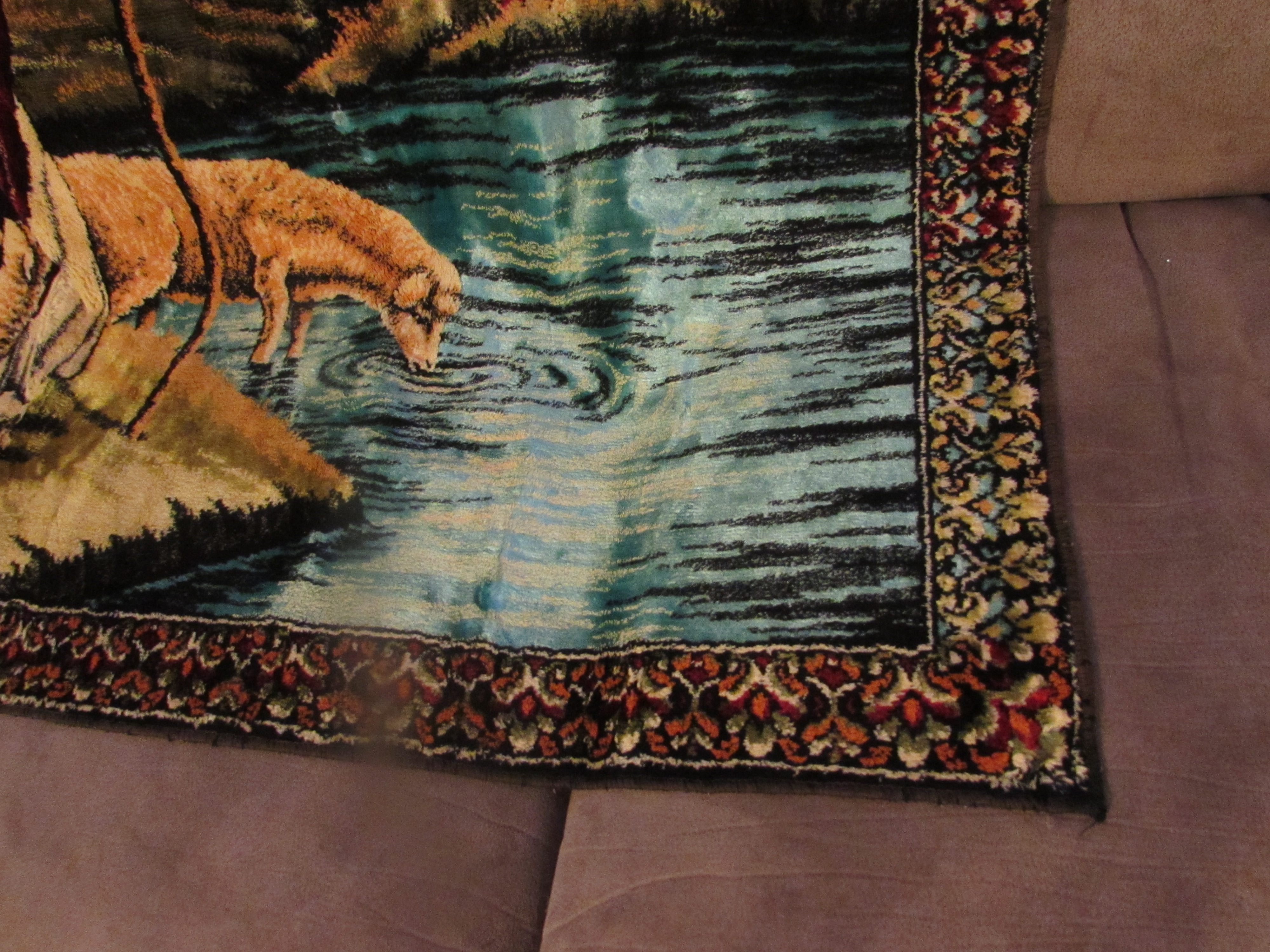 Vintage Jesus Good Shepherd with Sheep Tapestry Lebanon
