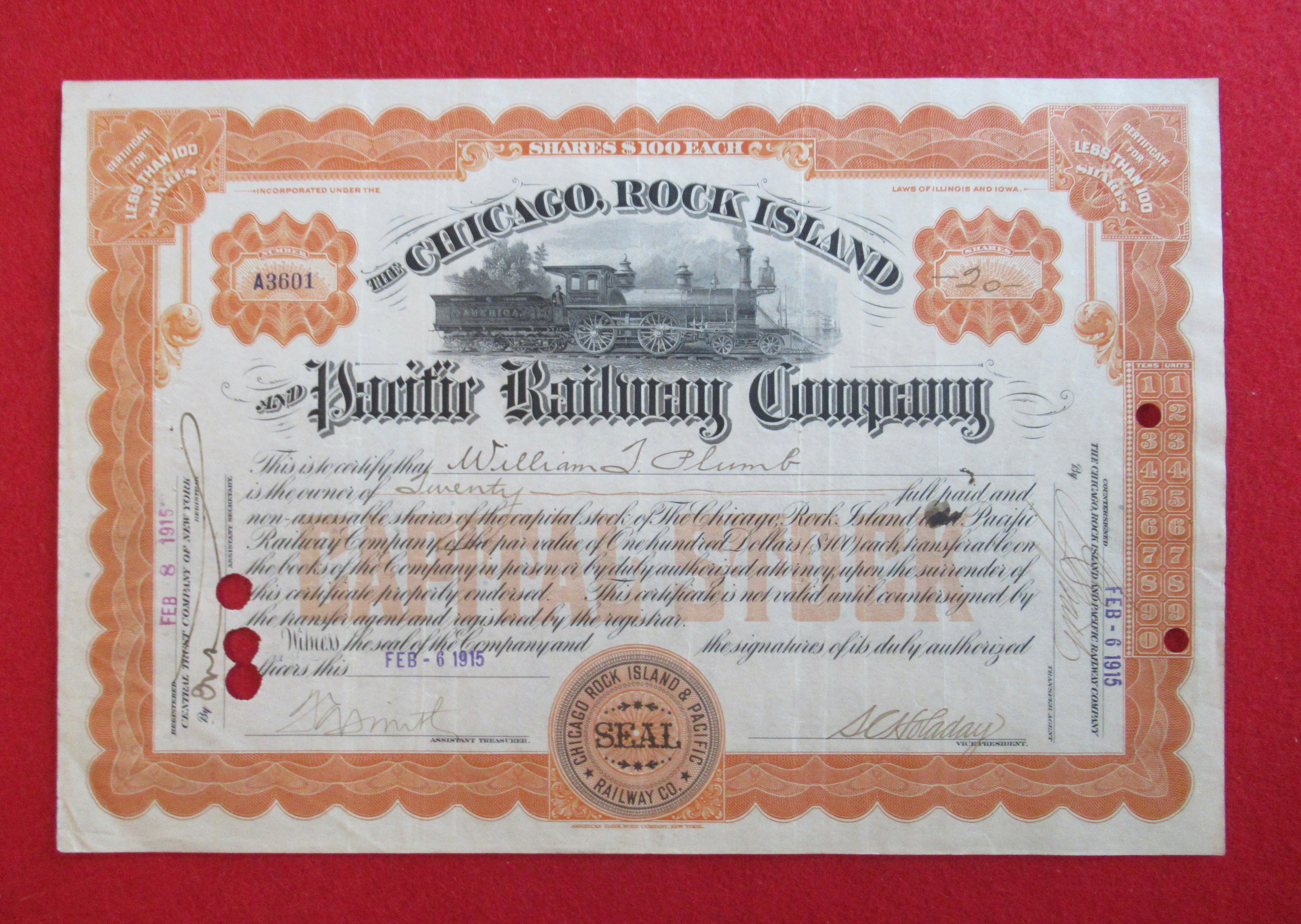 Chicago, Rock Island & Pacific Stock Certificate 1915