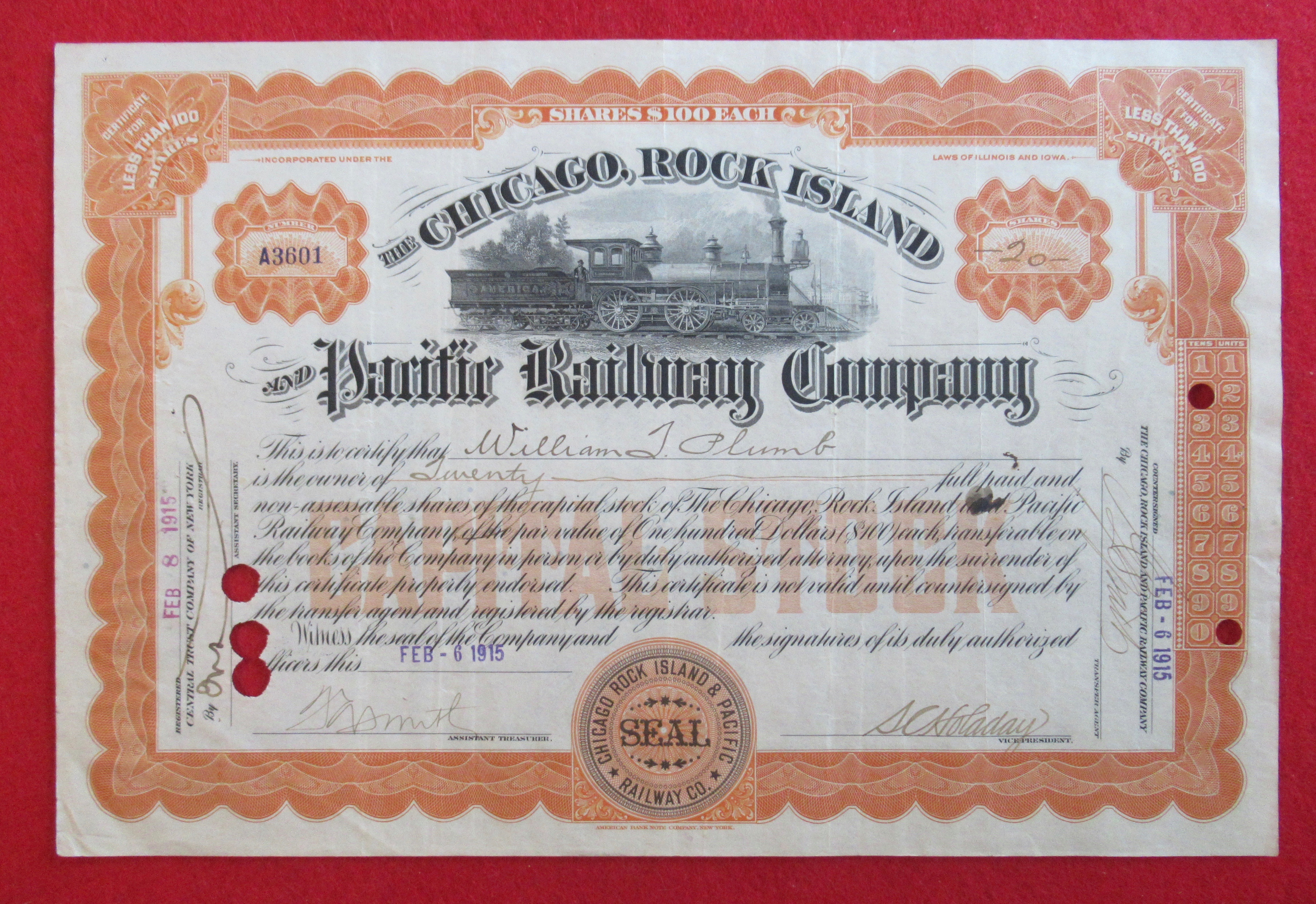 Chicago, Rock Island & Pacific Stock Certificate 1915