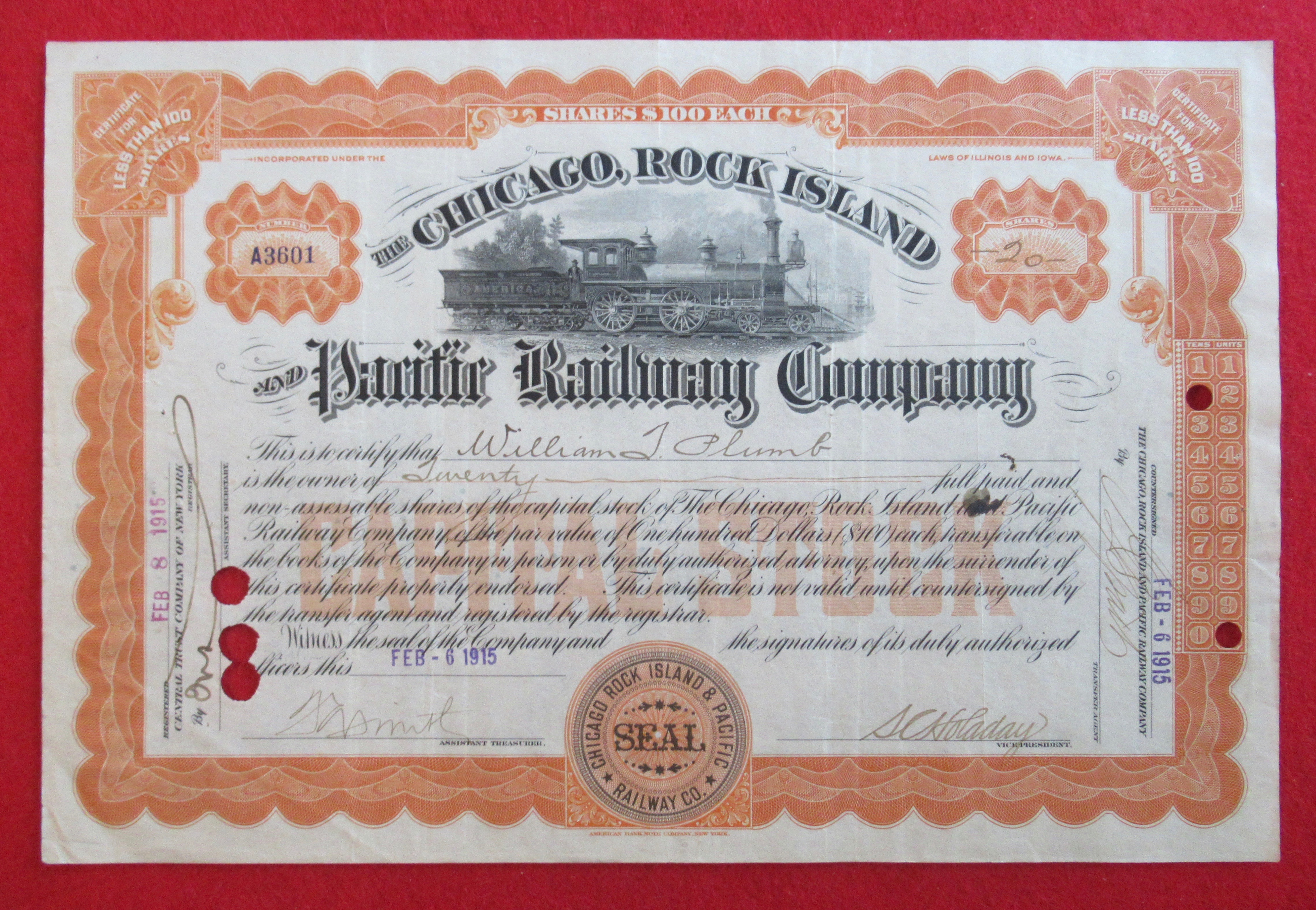 Chicago, Rock Island & Pacific Stock Certificate 1915