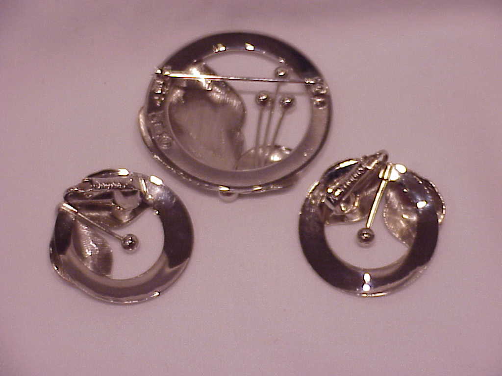 Emmons Two Tone Silver Tone Brooch And Clip Earrings
