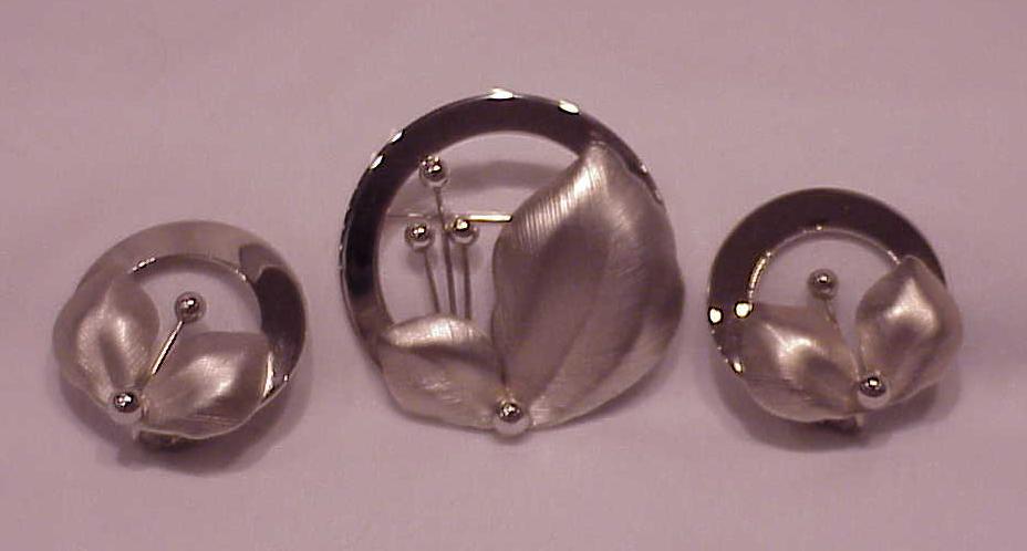 Emmons Two Tone Silver Tone Brooch And Clip Earrings