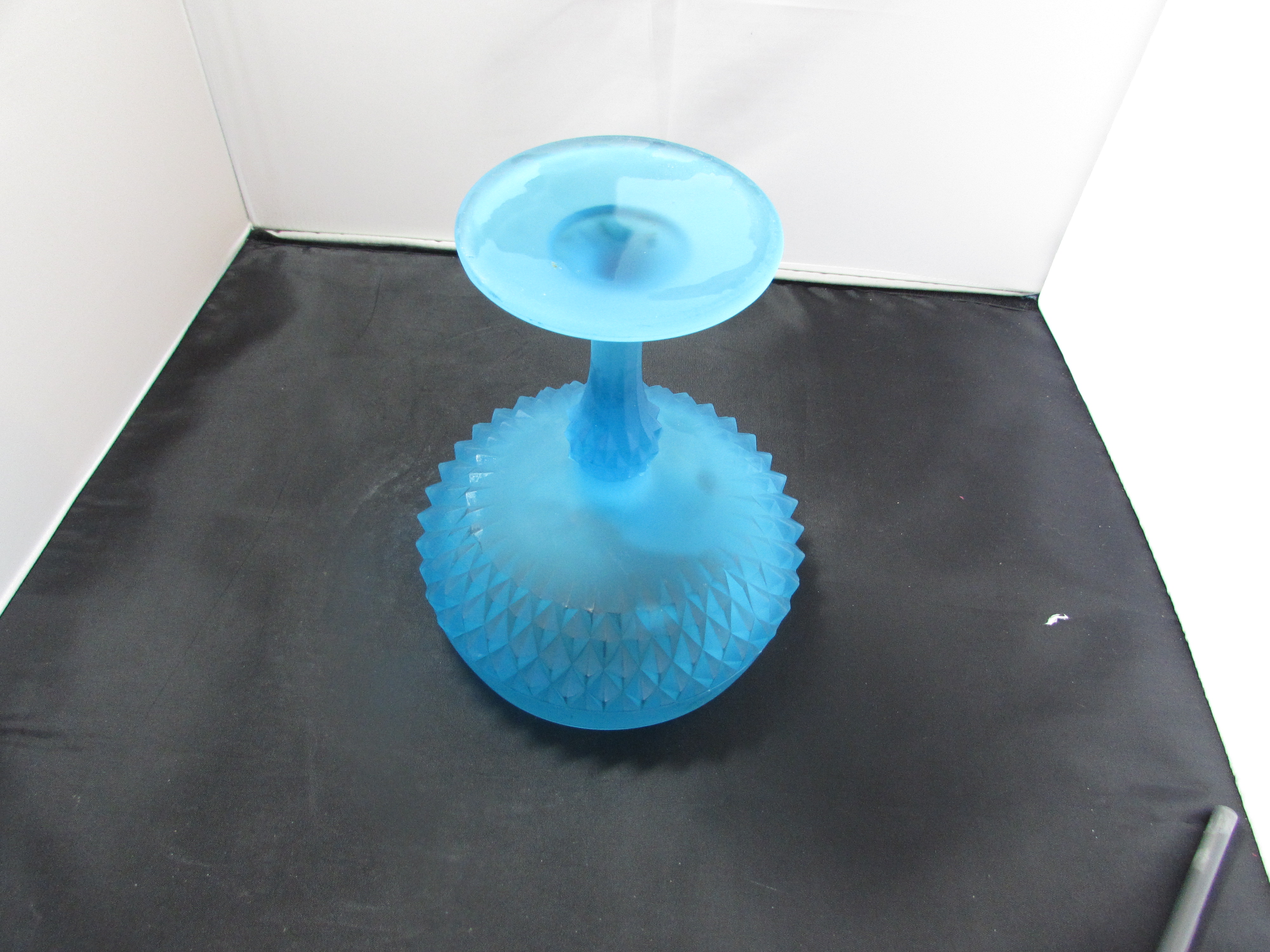 Blue Satin Indiana Glass Diamond Point Compote