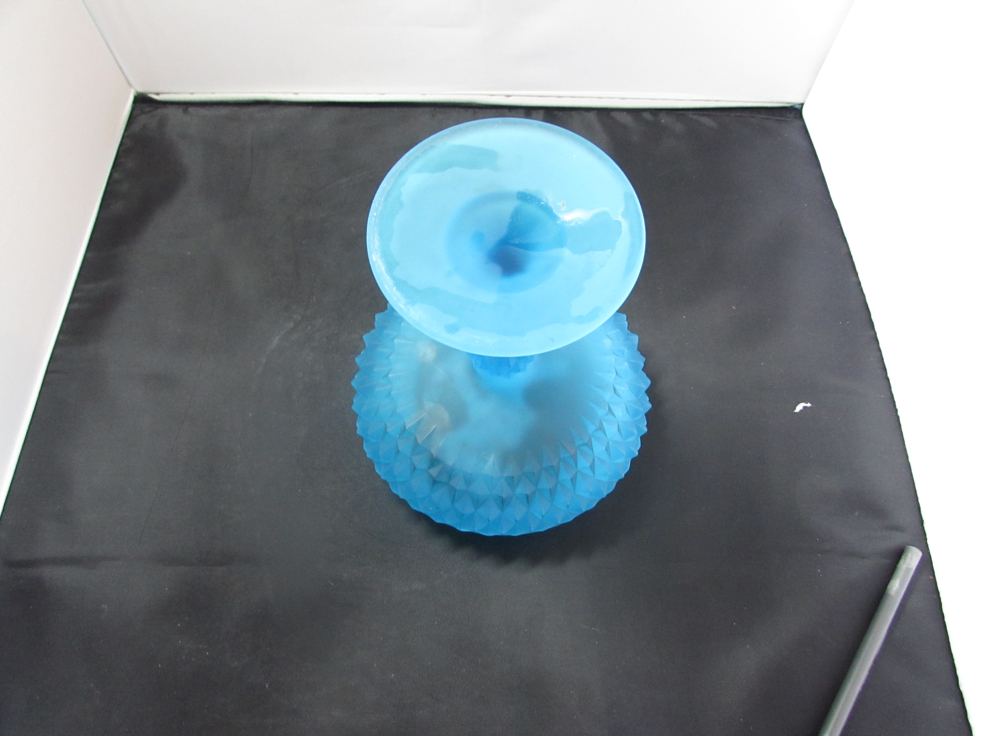 Blue Satin Indiana Glass Diamond Point Compote