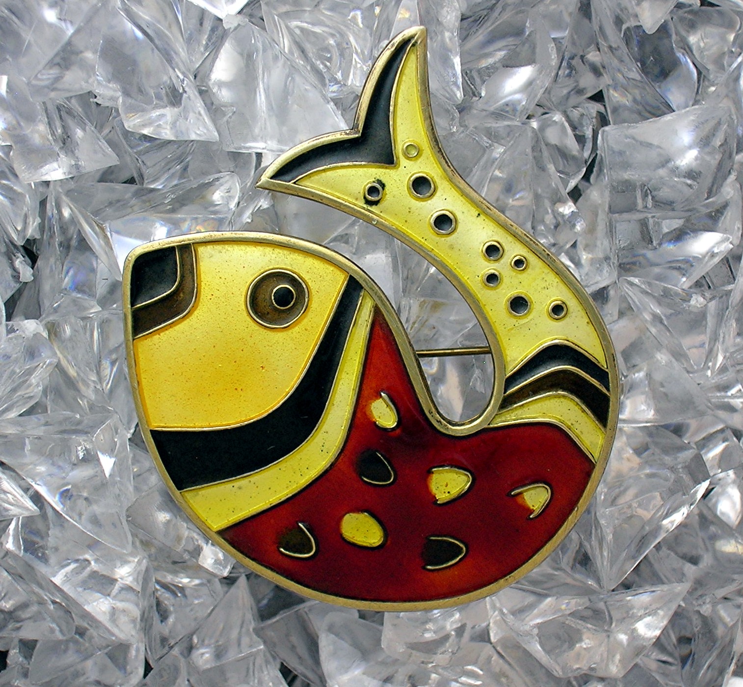 Sterling Silver Vermeil Enamel D-A Norway Fish Pin.