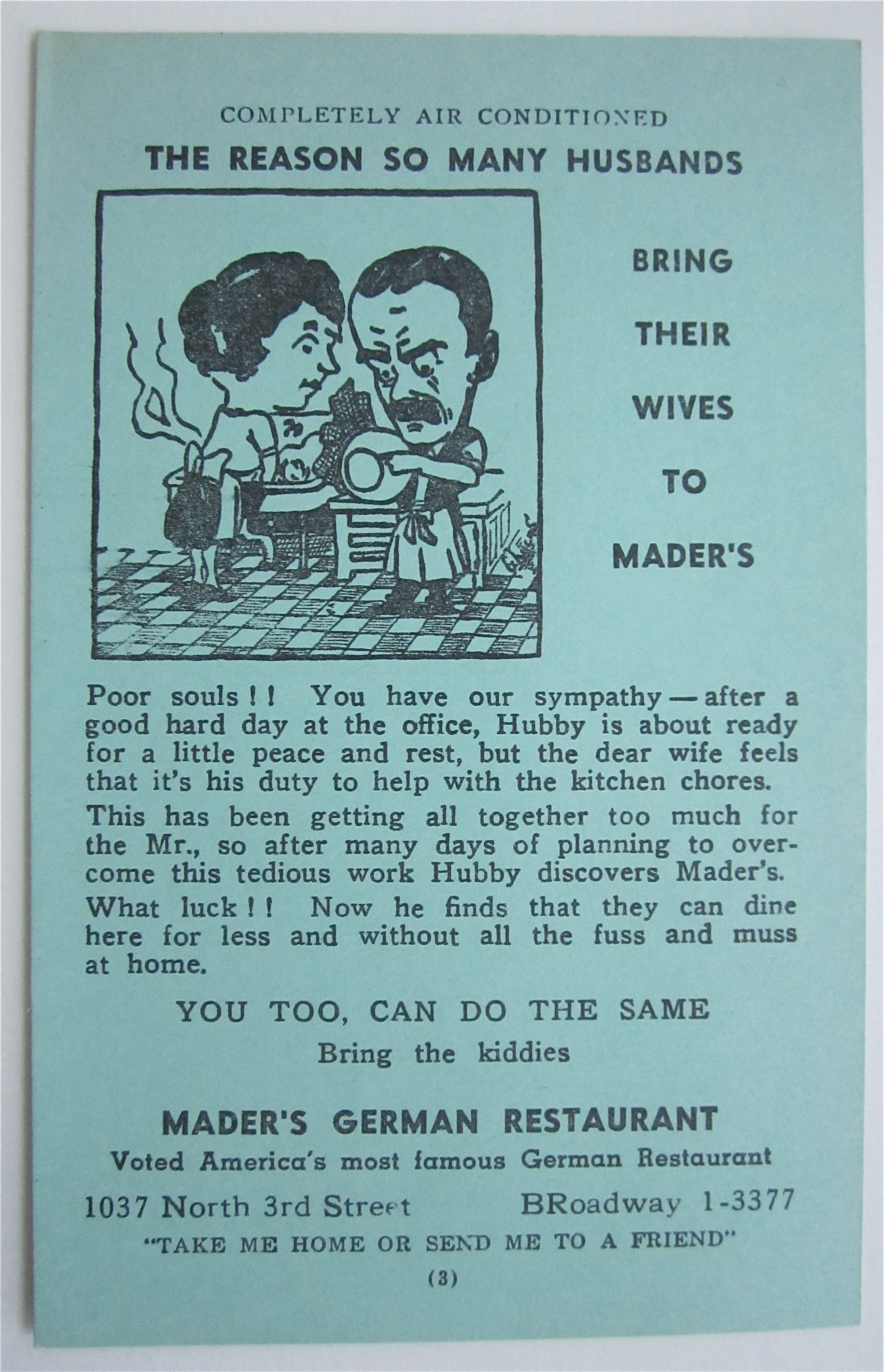 Reasons Husbands Bring Wives To Mader's Postcard