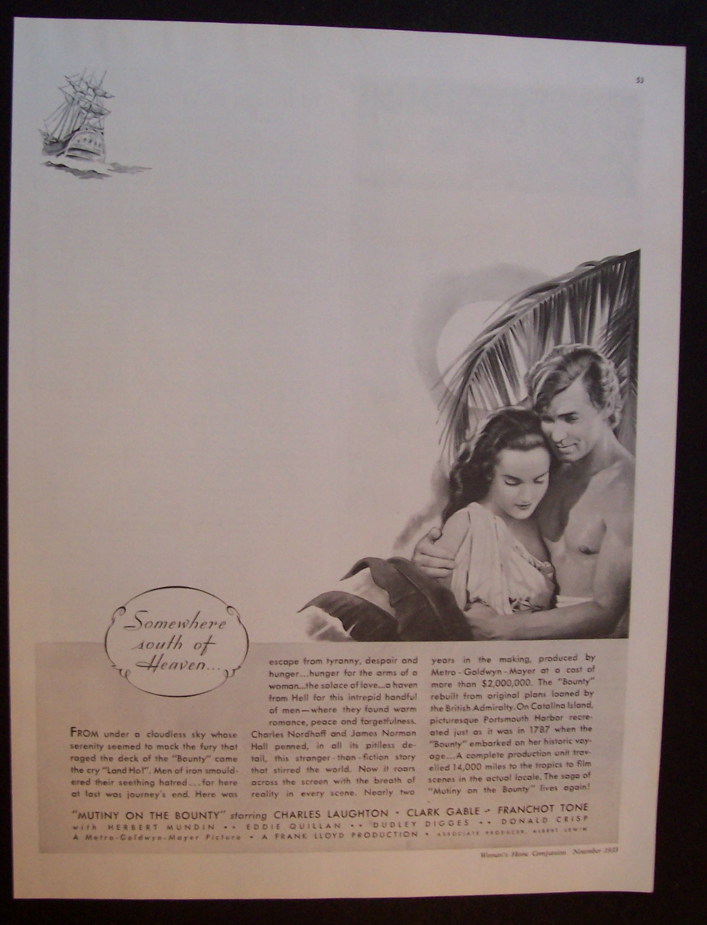 1935 Movie Ad  For  Mutiny  On  The  Bounty