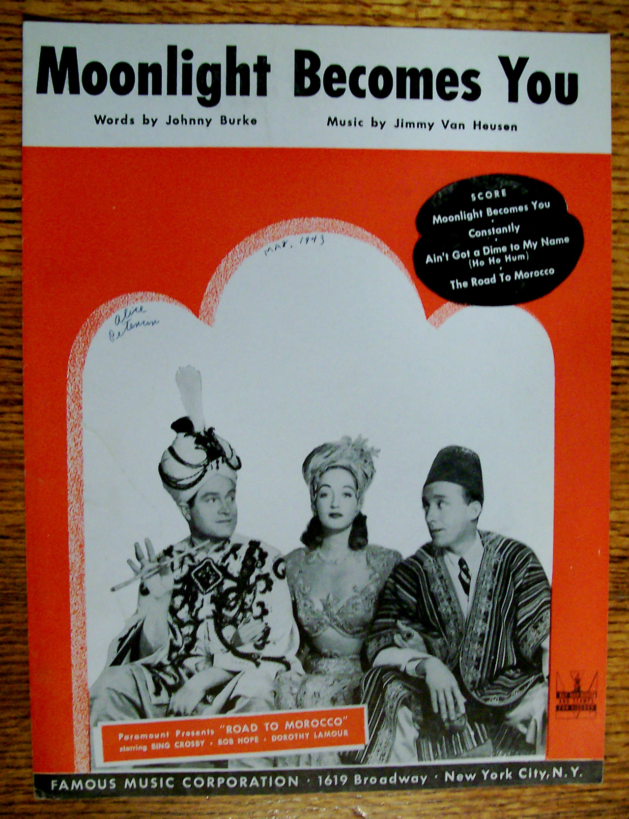 Sheet Music For 1942 Moonlight Becomes You