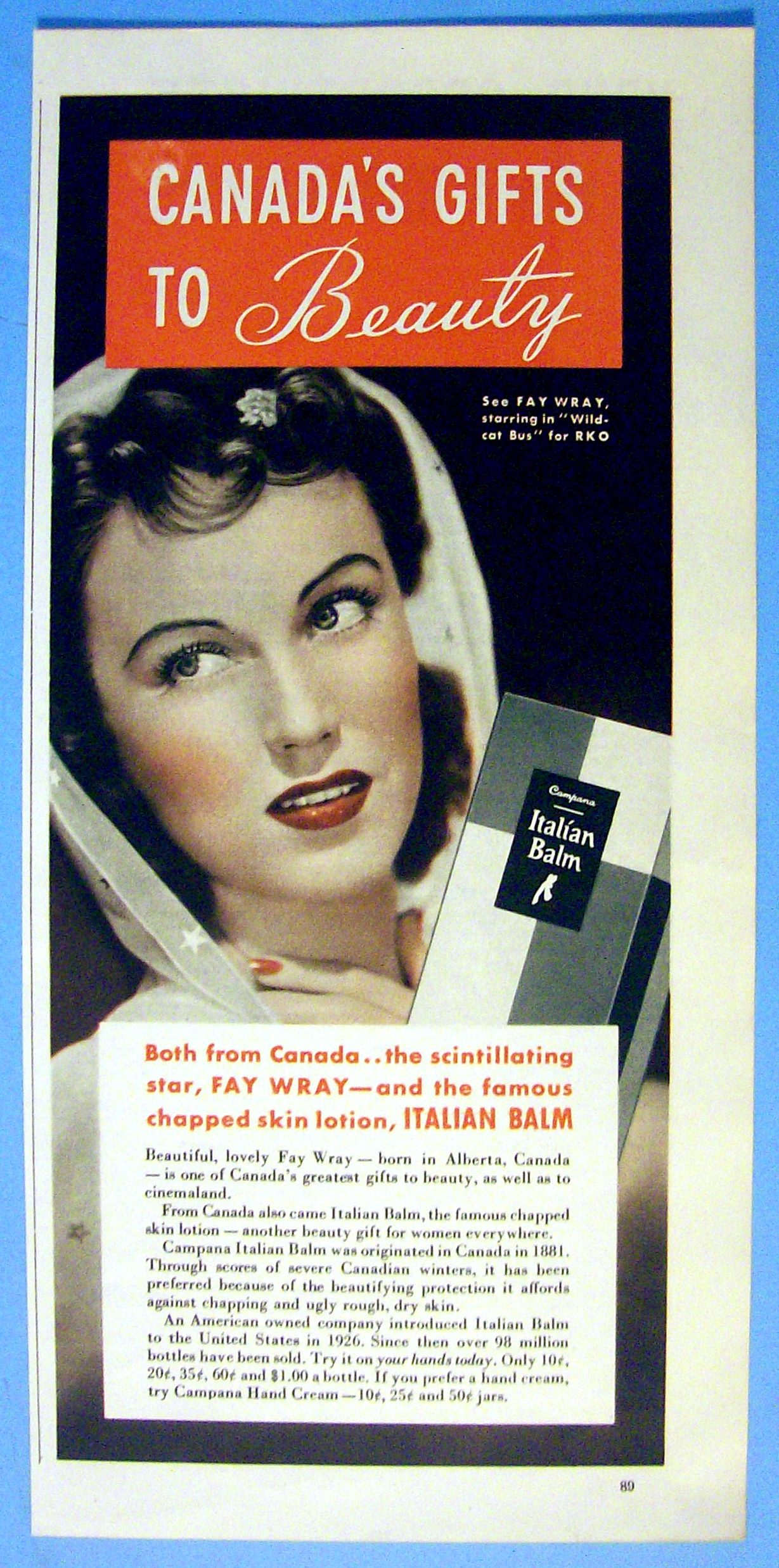 1941 Campana Italian Balm with Fay Wray (Wildcat Bus)