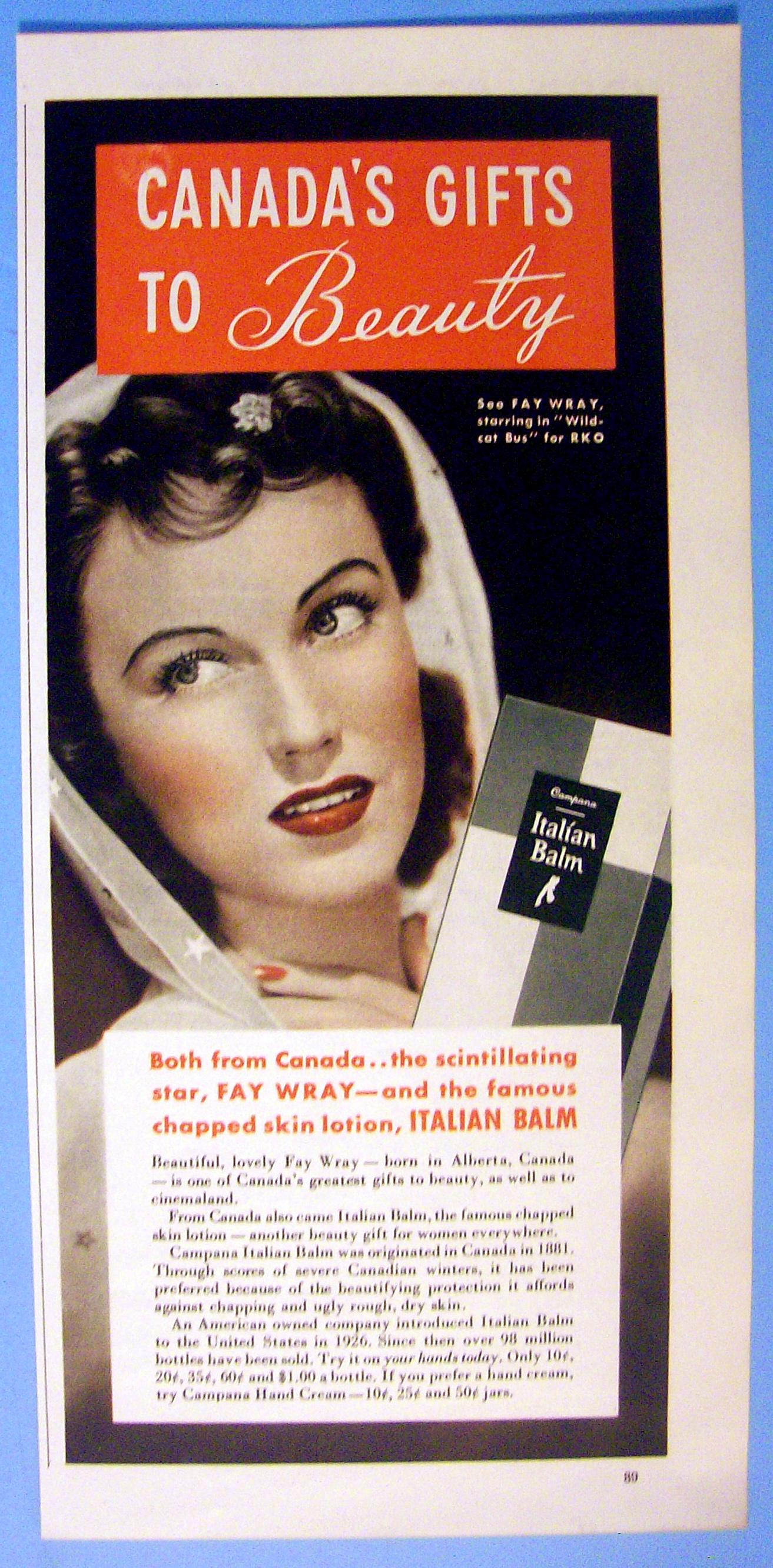 1941 Campana Italian Balm with Fay Wray (Wildcat Bus)