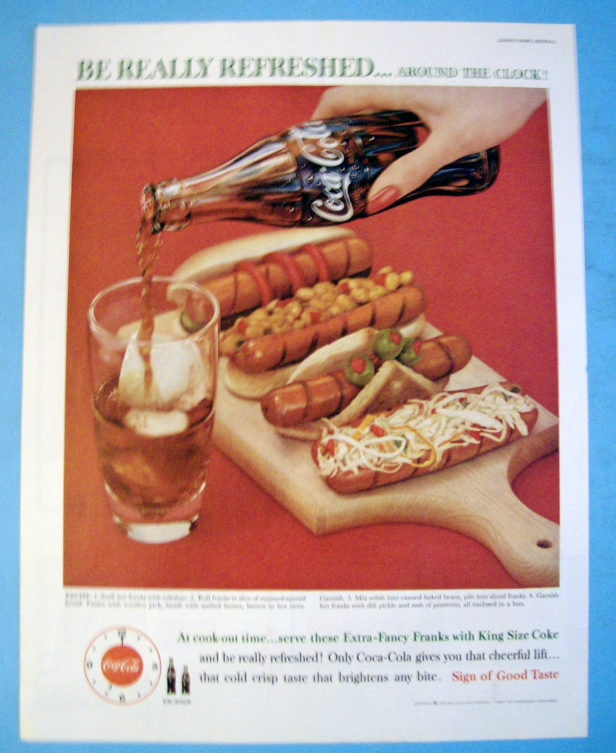 1960 Coca Cola with a Glass of Coke with Hot Dogs