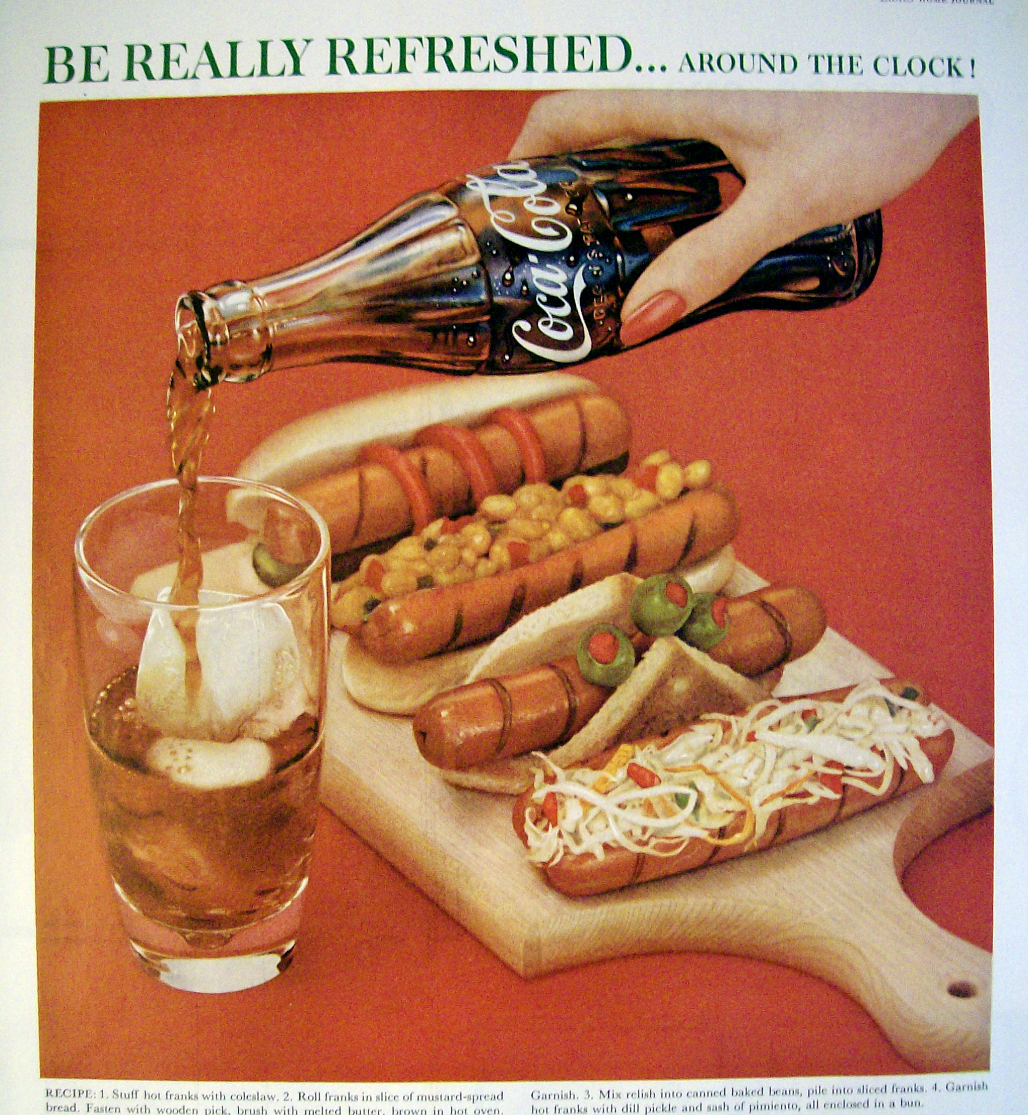 1960 Coca Cola with a Glass of Coke with Hot Dogs