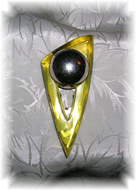 Bakelite Dress Clip Art Deco Look Silver Ball Atop
