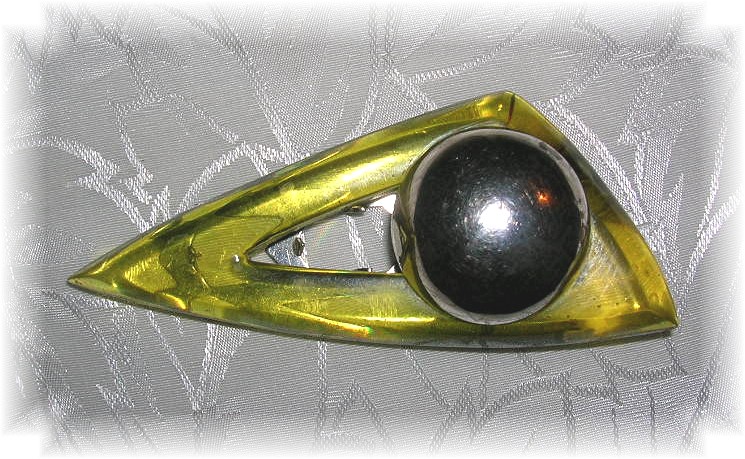 Bakelite Dress Clip Art Deco Look Silver Ball Atop