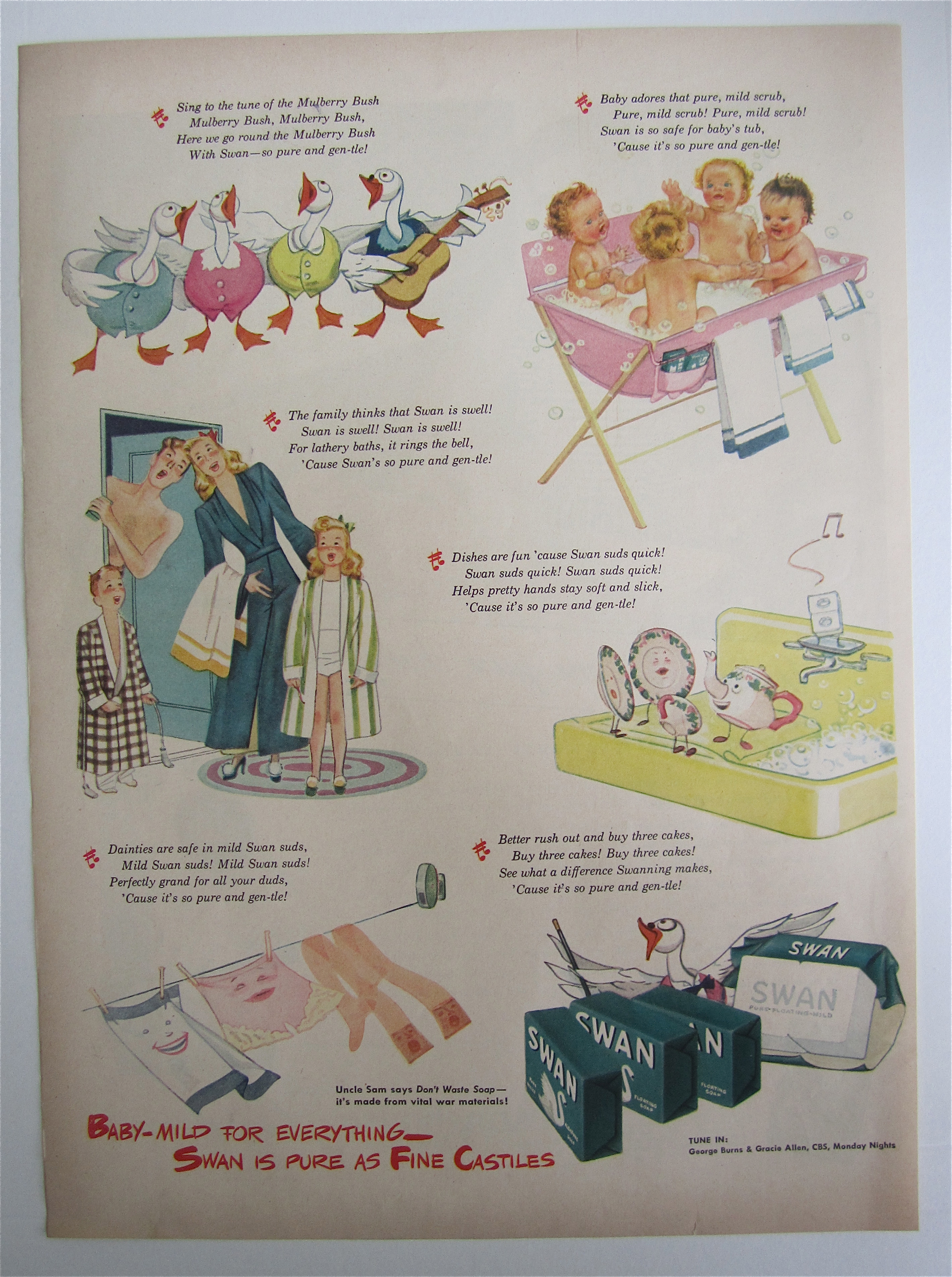 1945 Swan Soap w/ Singing To The Tune Of Mulberry Bush