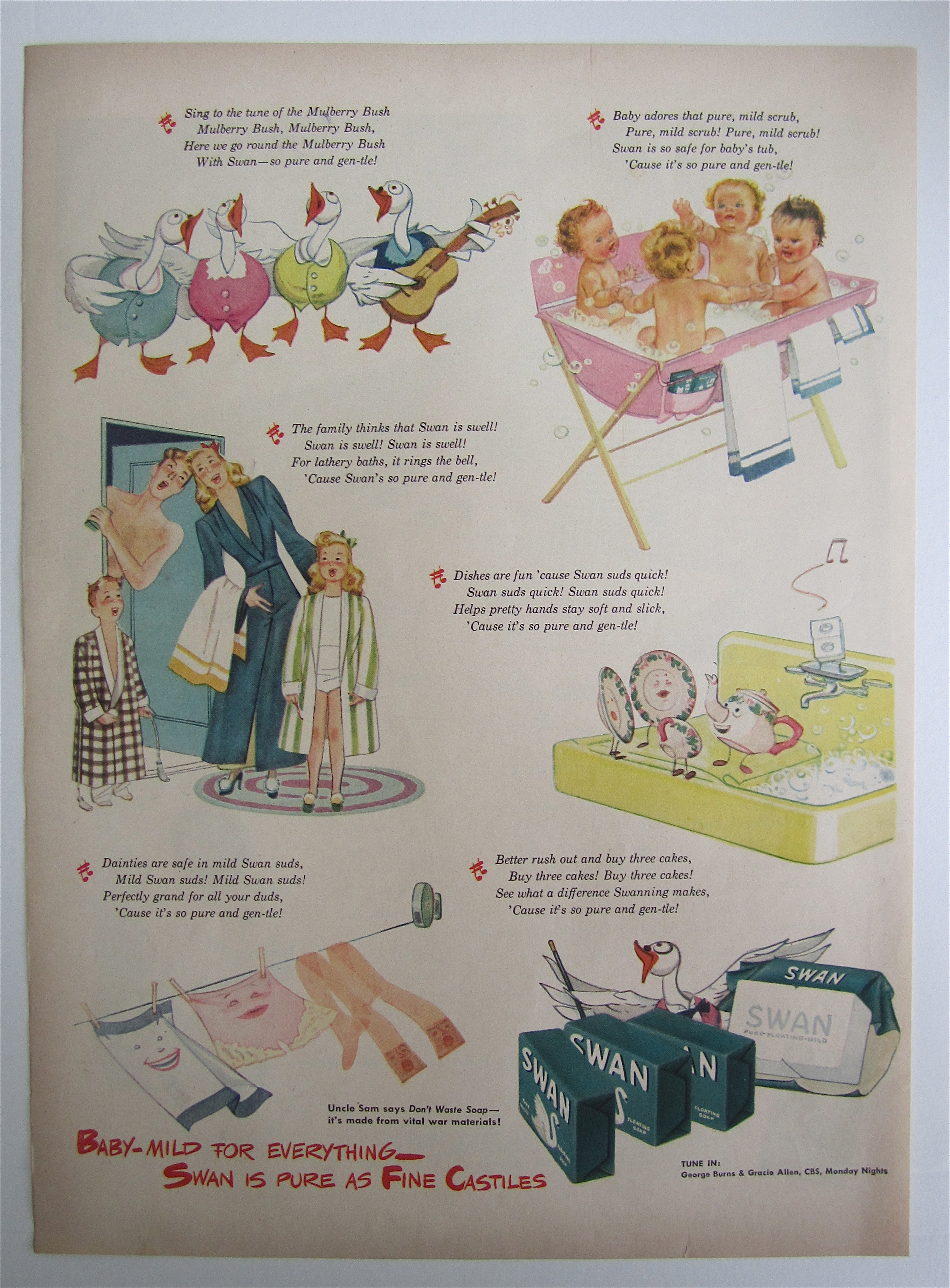 1945 Swan Soap w/ Singing To The Tune Of Mulberry Bush