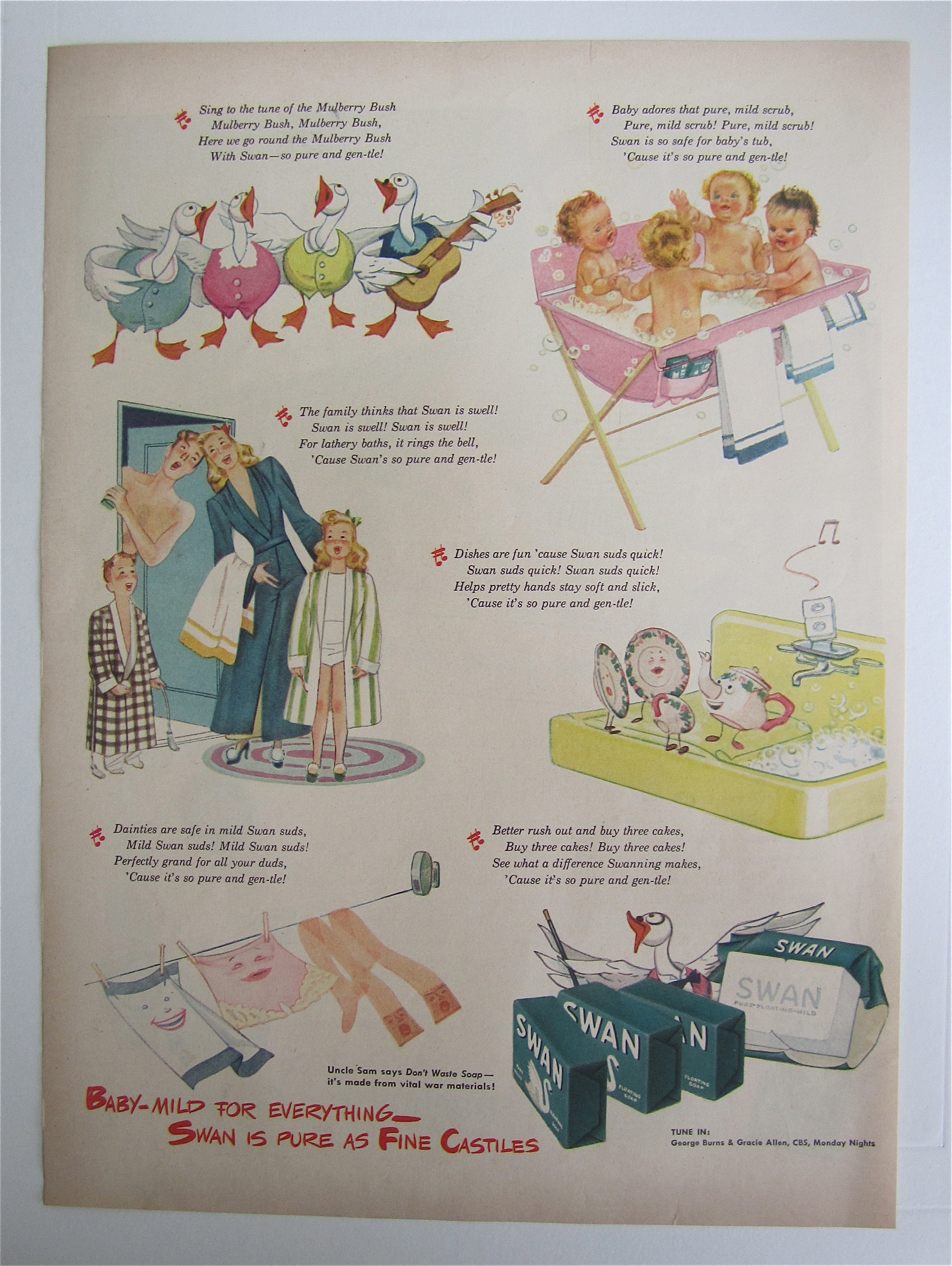 1945 Swan Soap w/ Singing To The Tune Of Mulberry Bush