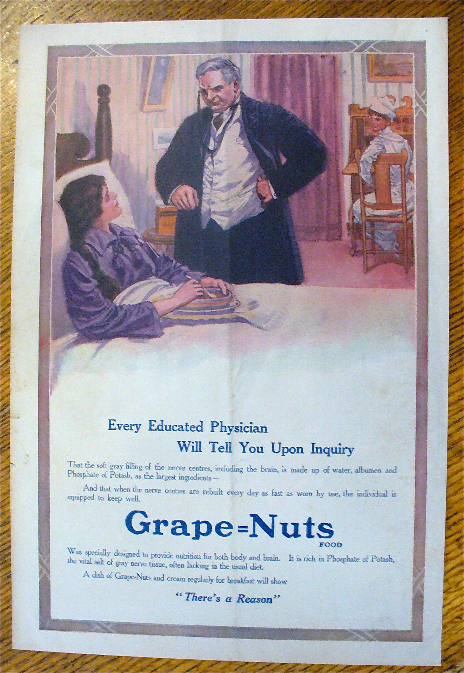 1913 Grape-Nuts Cereal with Woman In Bed with Doctor