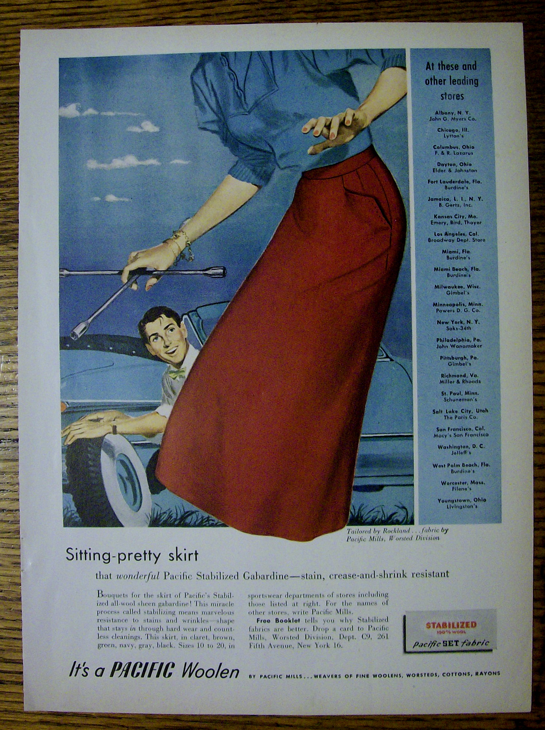 1951 Pacific Woolen with Woman Holding Tire Iron