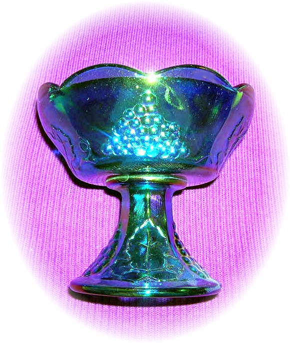 Blue Carnival Glass Grape Pattern Candleholders USA