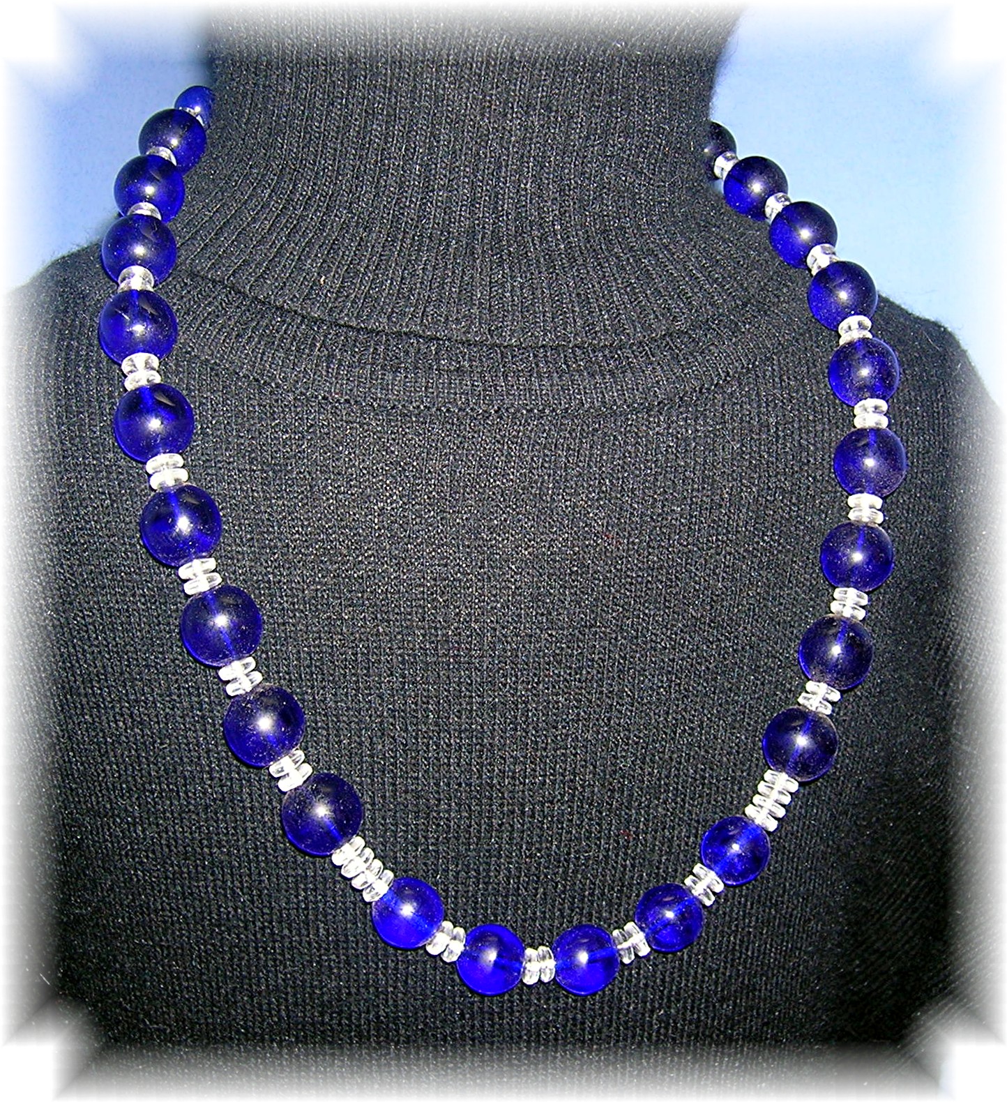 11mmCobalt Blue & Clear Crystal Bead Necklace