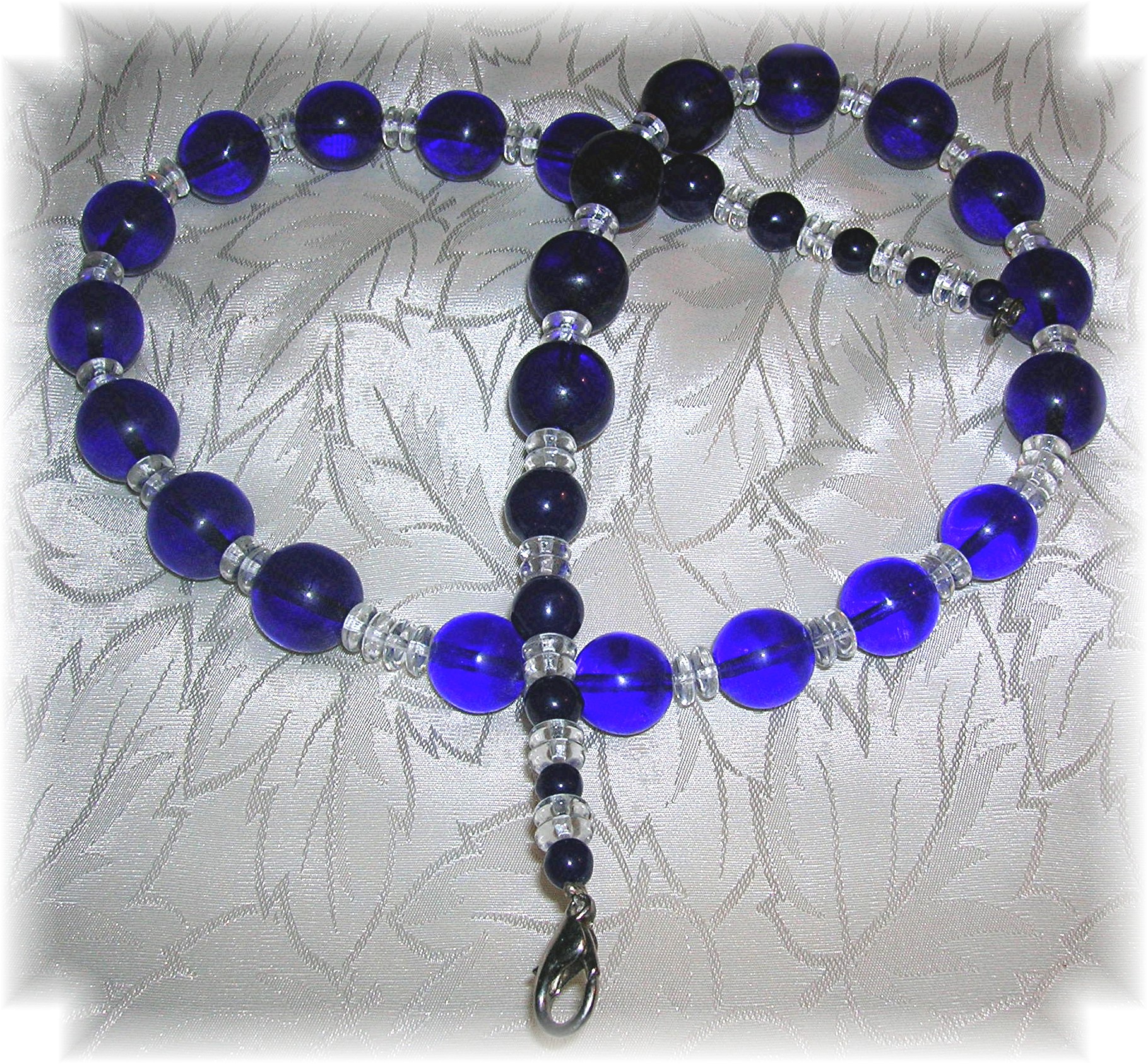 11mmCobalt Blue & Clear Crystal Bead Necklace