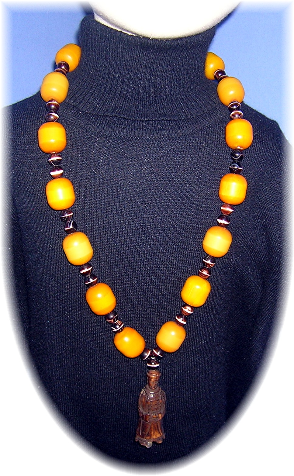 Copal Amber beads Wood Netsuke Crystal Necklace